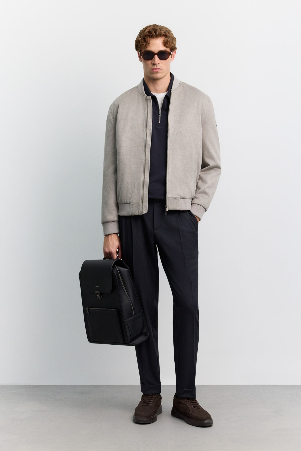 Light Grey Faux Suede Bomber Jacket