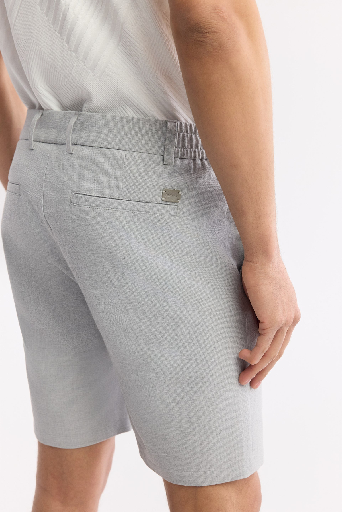 Light Grey Side Elastic Textured Bi-Stretch Chino Shorts