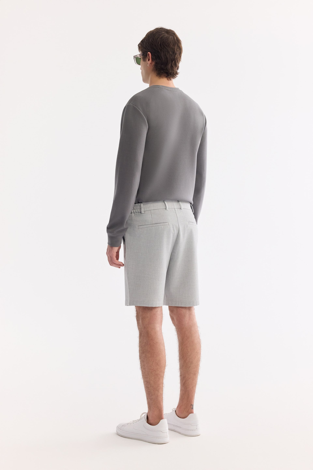 Açık Gri Yanı Lastikli Gofreli Relaxed Fit Chino Şort