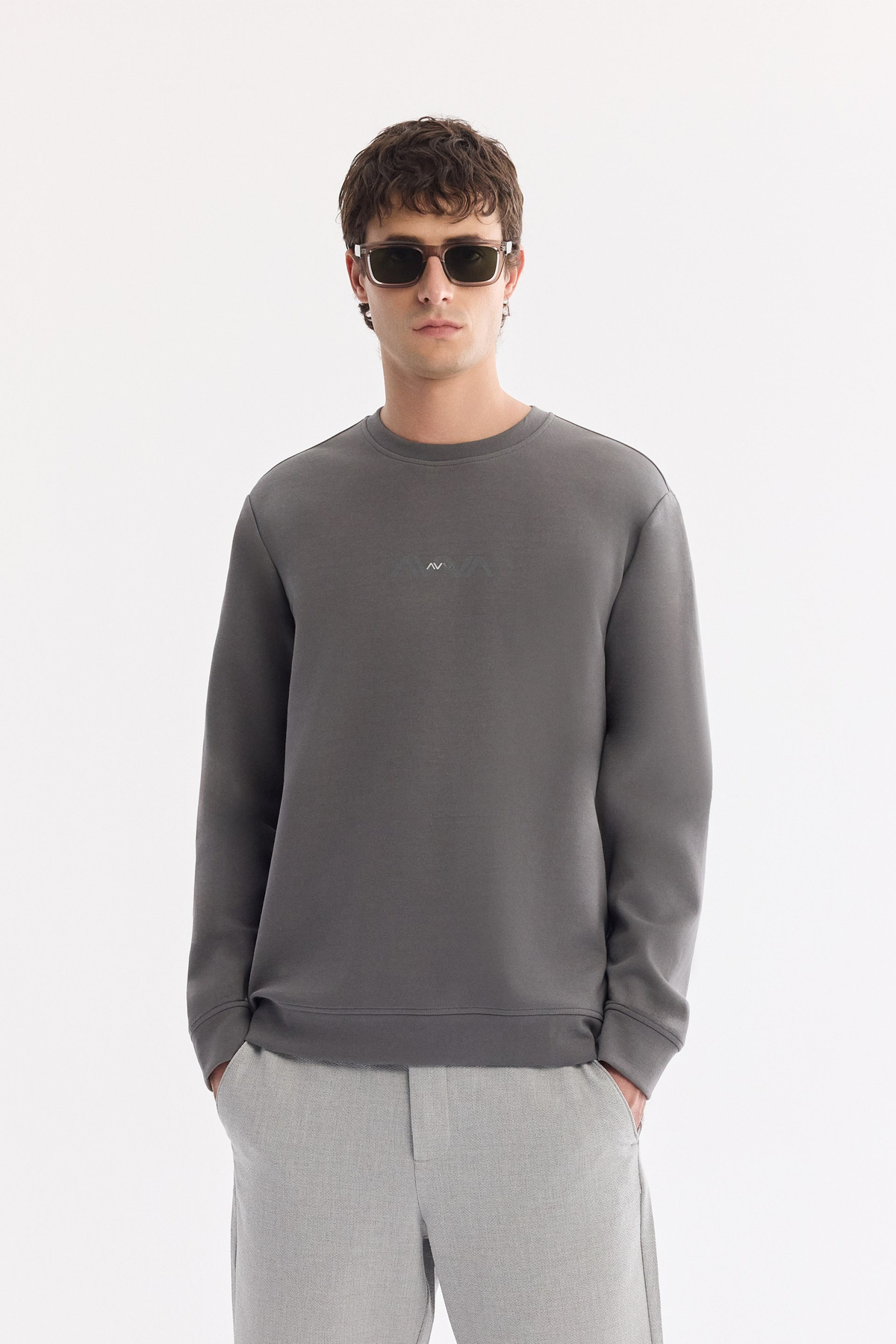 Açık Gri Yanı Lastikli Gofreli Relaxed Fit Chino Şort