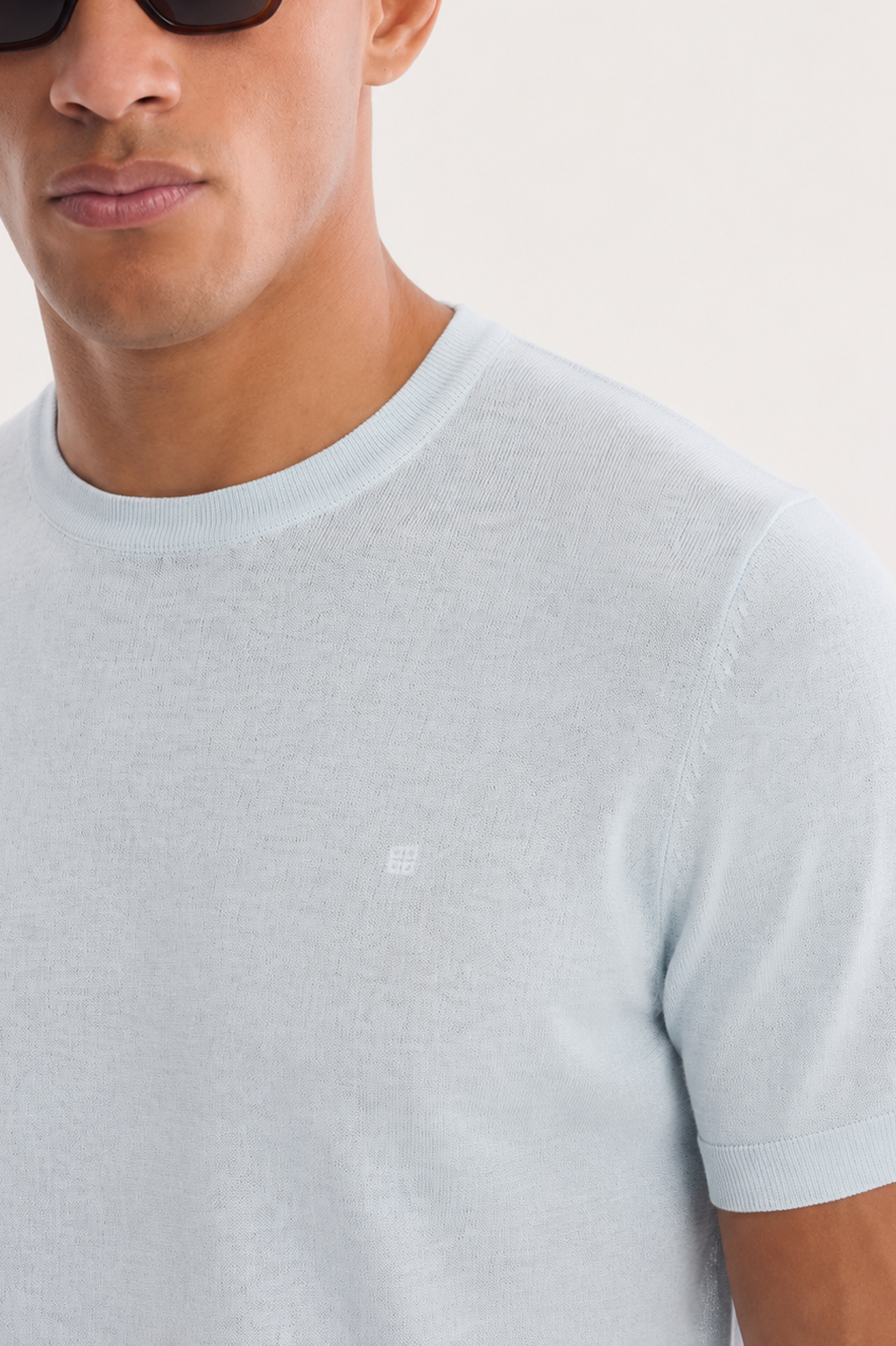 Açık Mavi Bisiklet Yaka Triko T-Shirt 