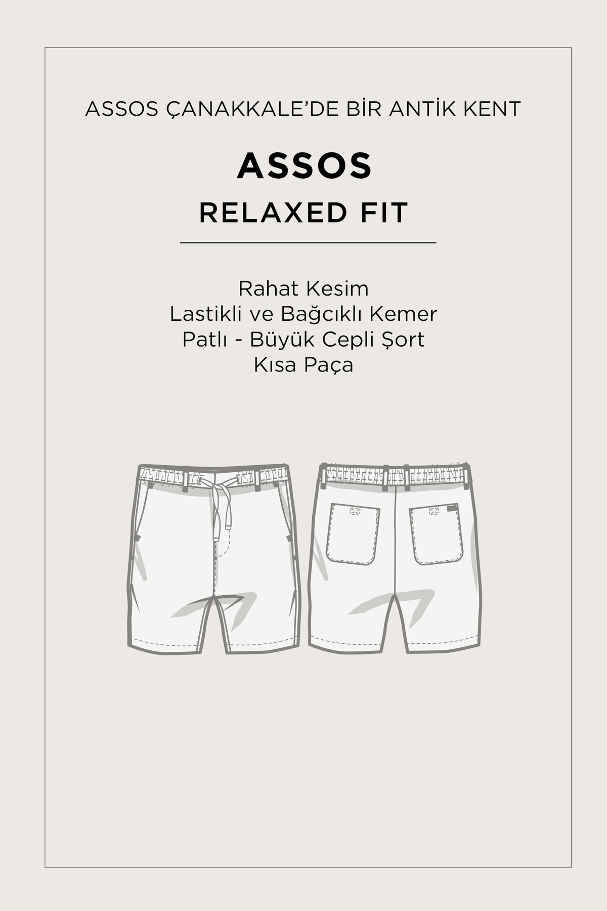 Antrasit Beli Lastikli %100 Keten Assos Relaxed Fit Şort