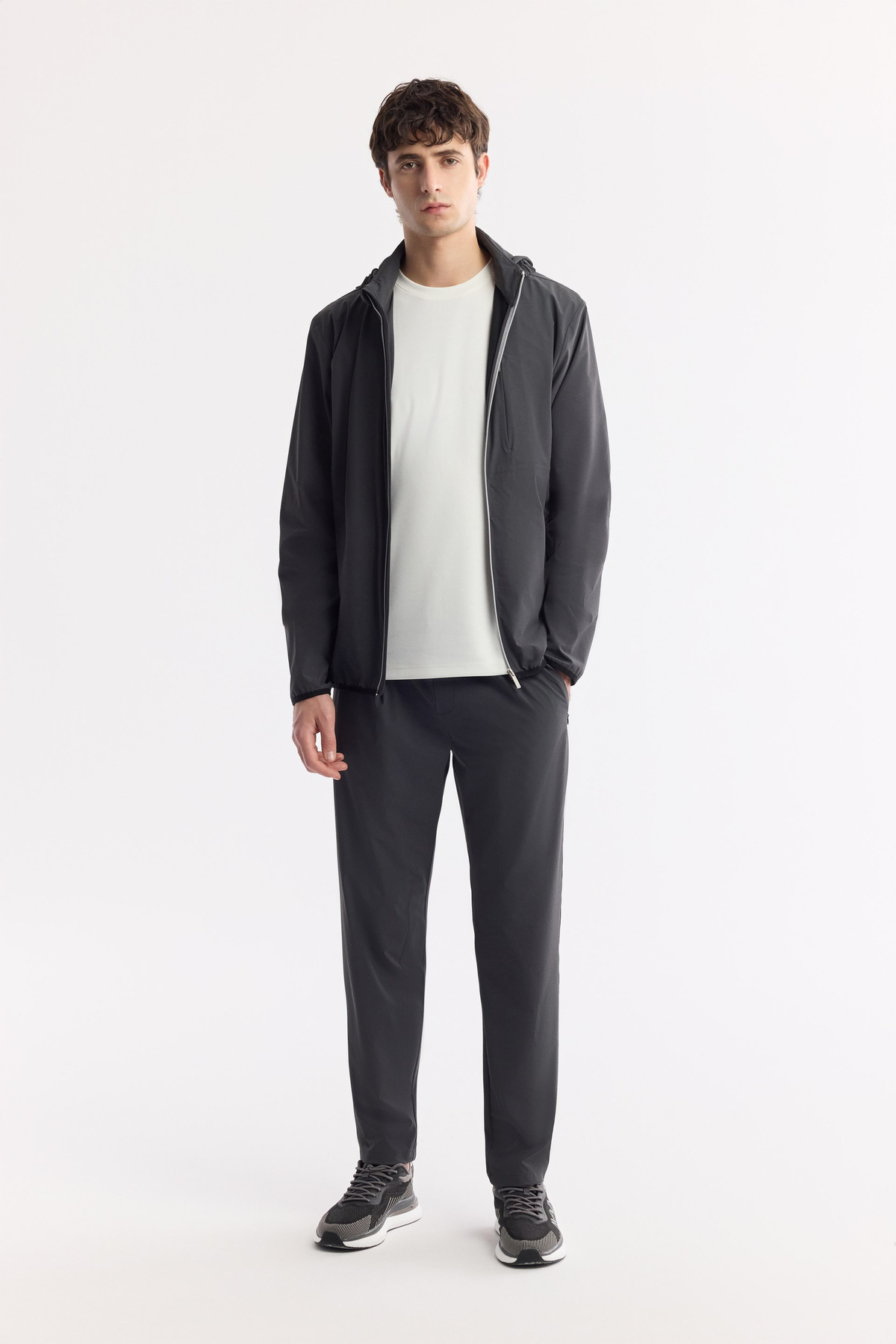 Anthracite Elastic Waist Drawstring Pleated Pants