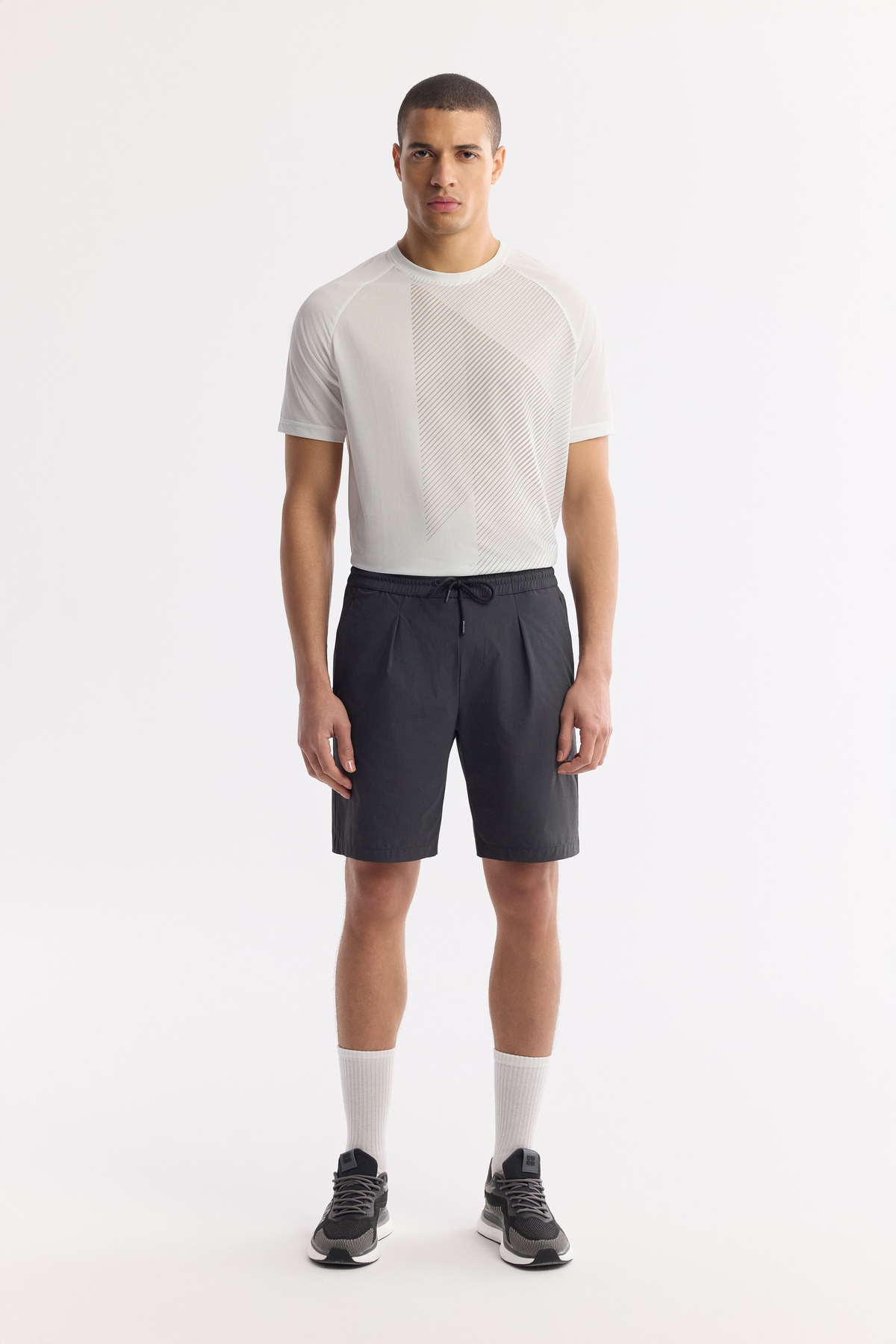 Anthracite Elastic Waist Textured Bi-Stretch Shorts
