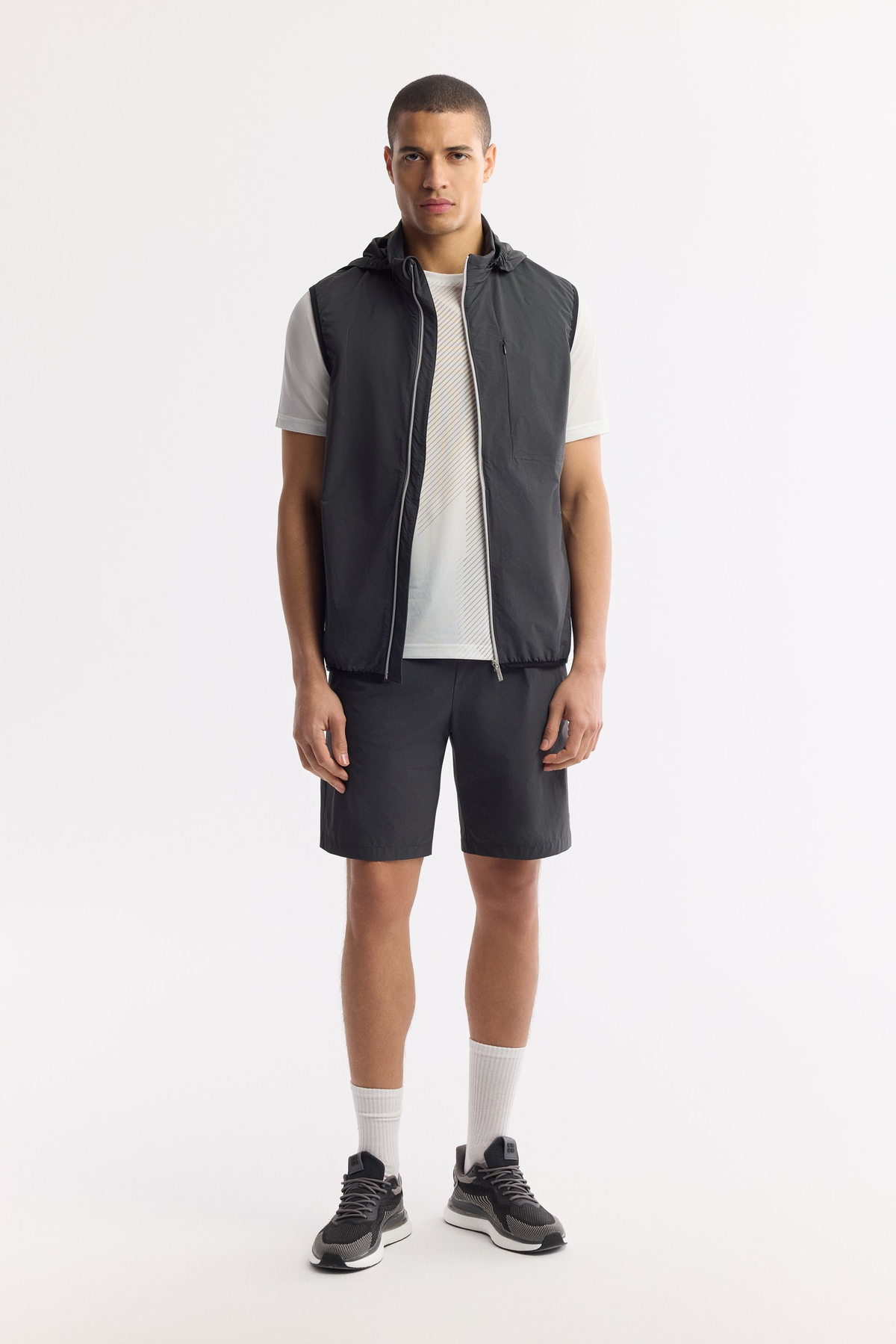 Anthracite Elastic Waist Textured Bi-Stretch Shorts
