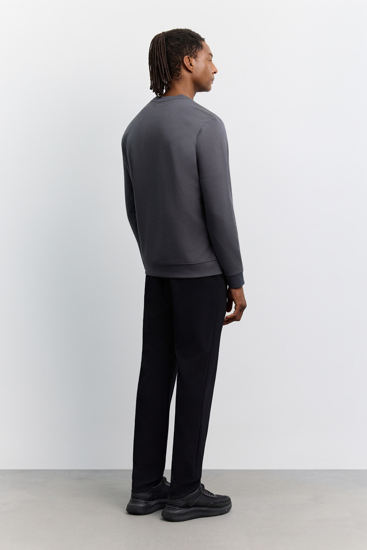 Antrasit Bisiklet Yaka Fitil Ribana İnterlok  Sweatshirt
