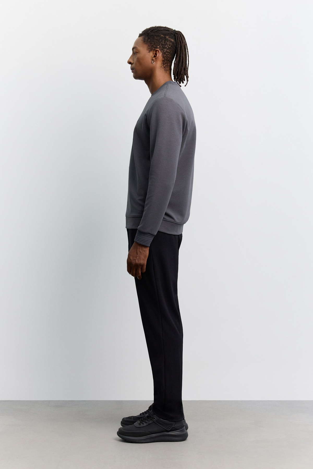 Antrasit Bisiklet Yaka Fitil Ribana İnterlok  Sweatshirt