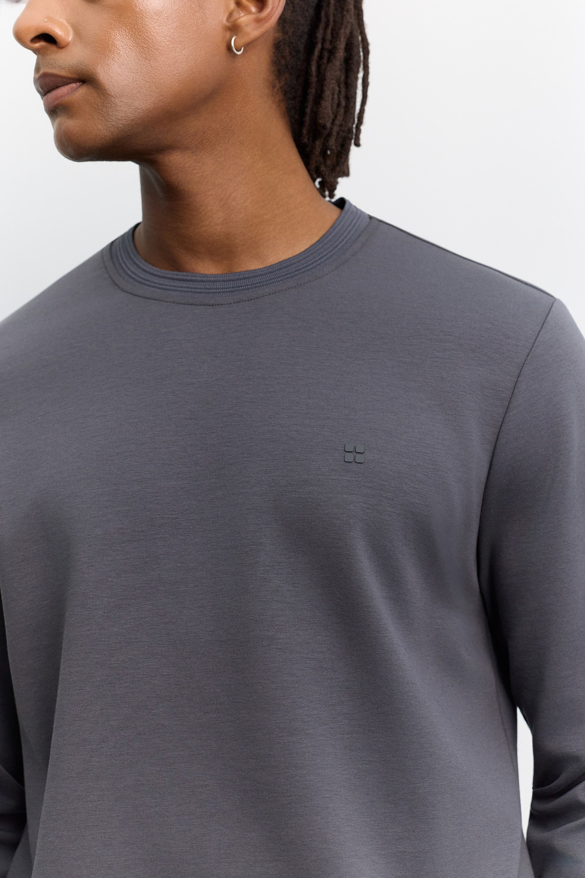 Antrasit Bisiklet Yaka Fitil Ribana İnterlok  Sweatshirt