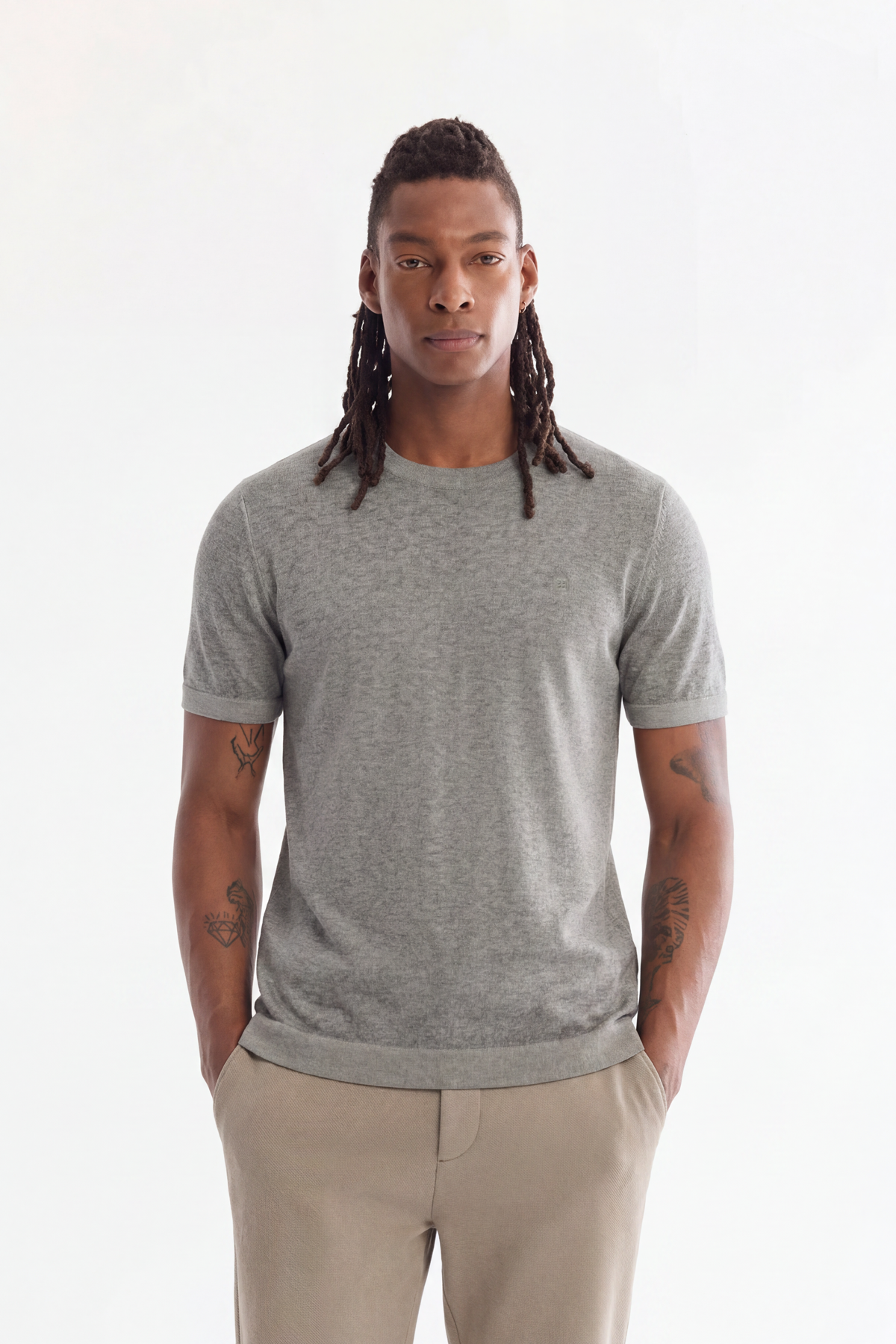 Antrasit Bisiklet Yaka Triko T-Shirt 