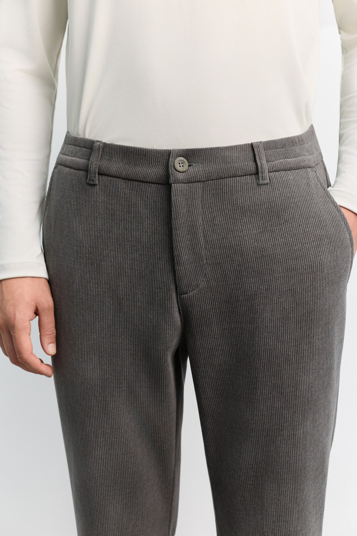 Antrasit Yanı Lastikli Kadife Fitilli Relaxed Fit Pantolon