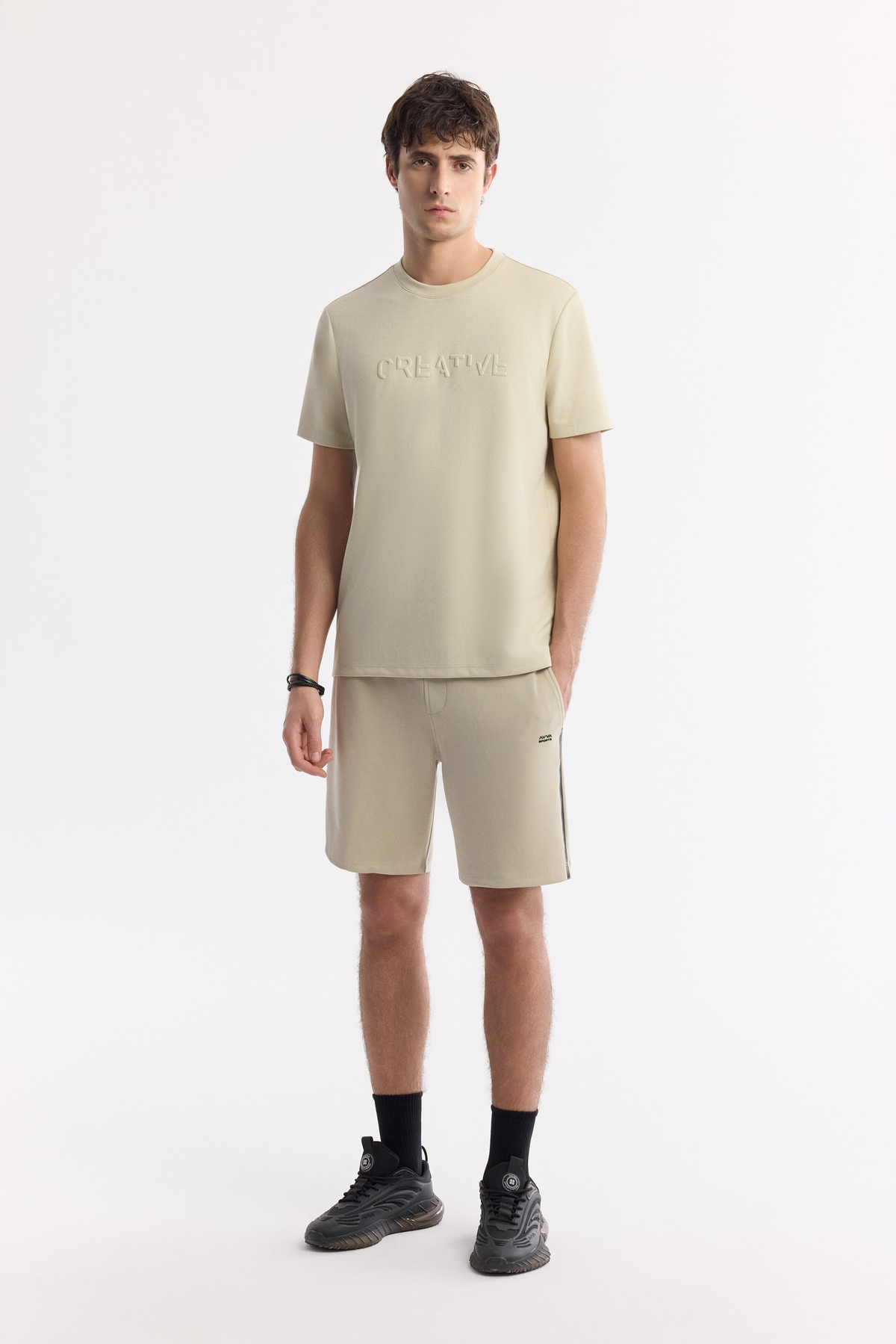 Beige Elastic Waist Drawstring Soft Touch Knit Shorts