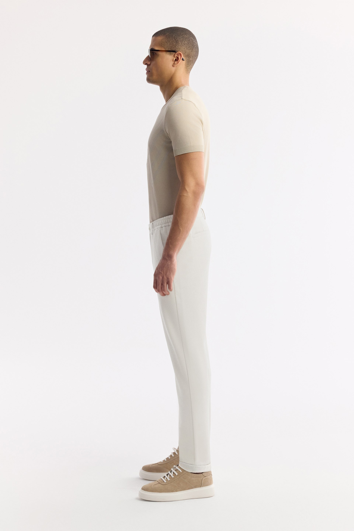 Bej Beli Lastikli Bi-Stretch Chino Pantolon