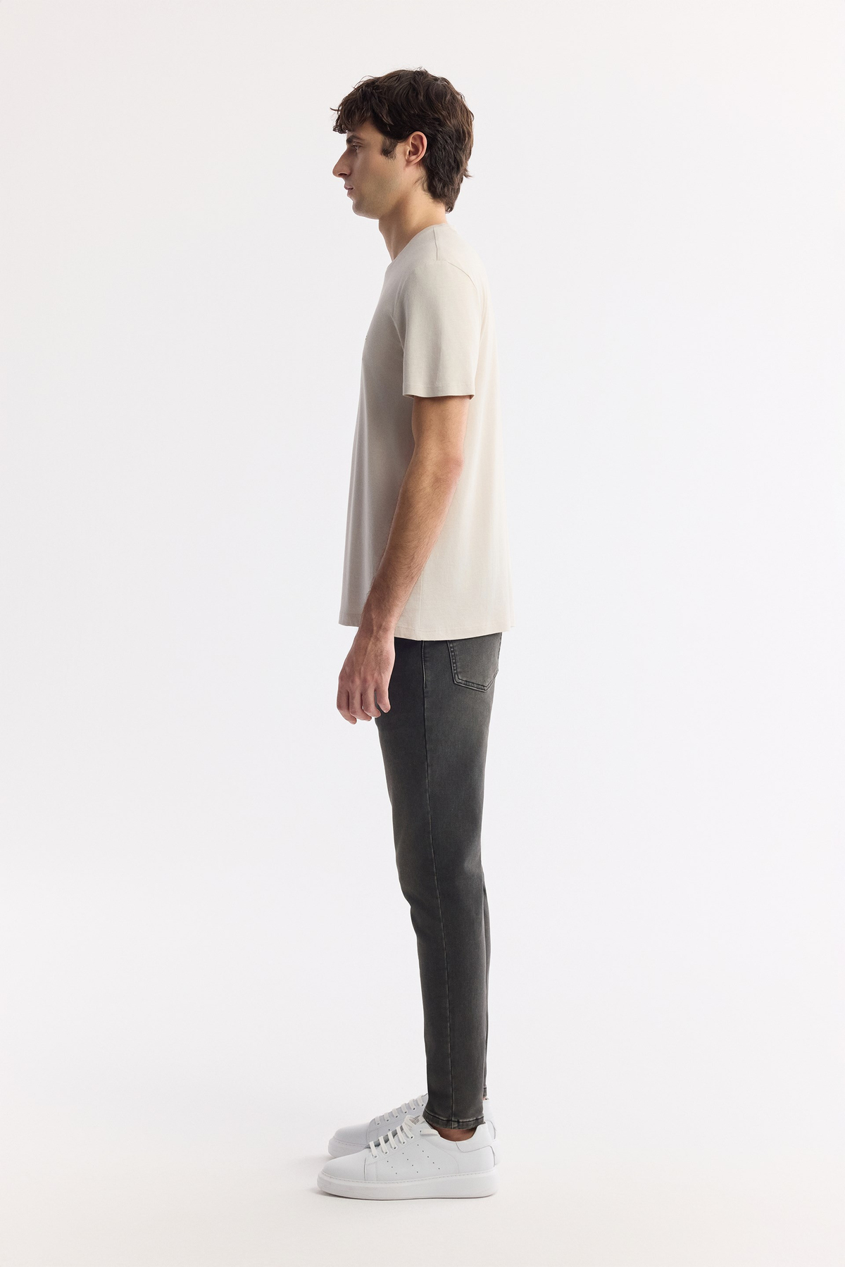 Bej Bisiklet Yaka Soft Touch Basic T-Shirt