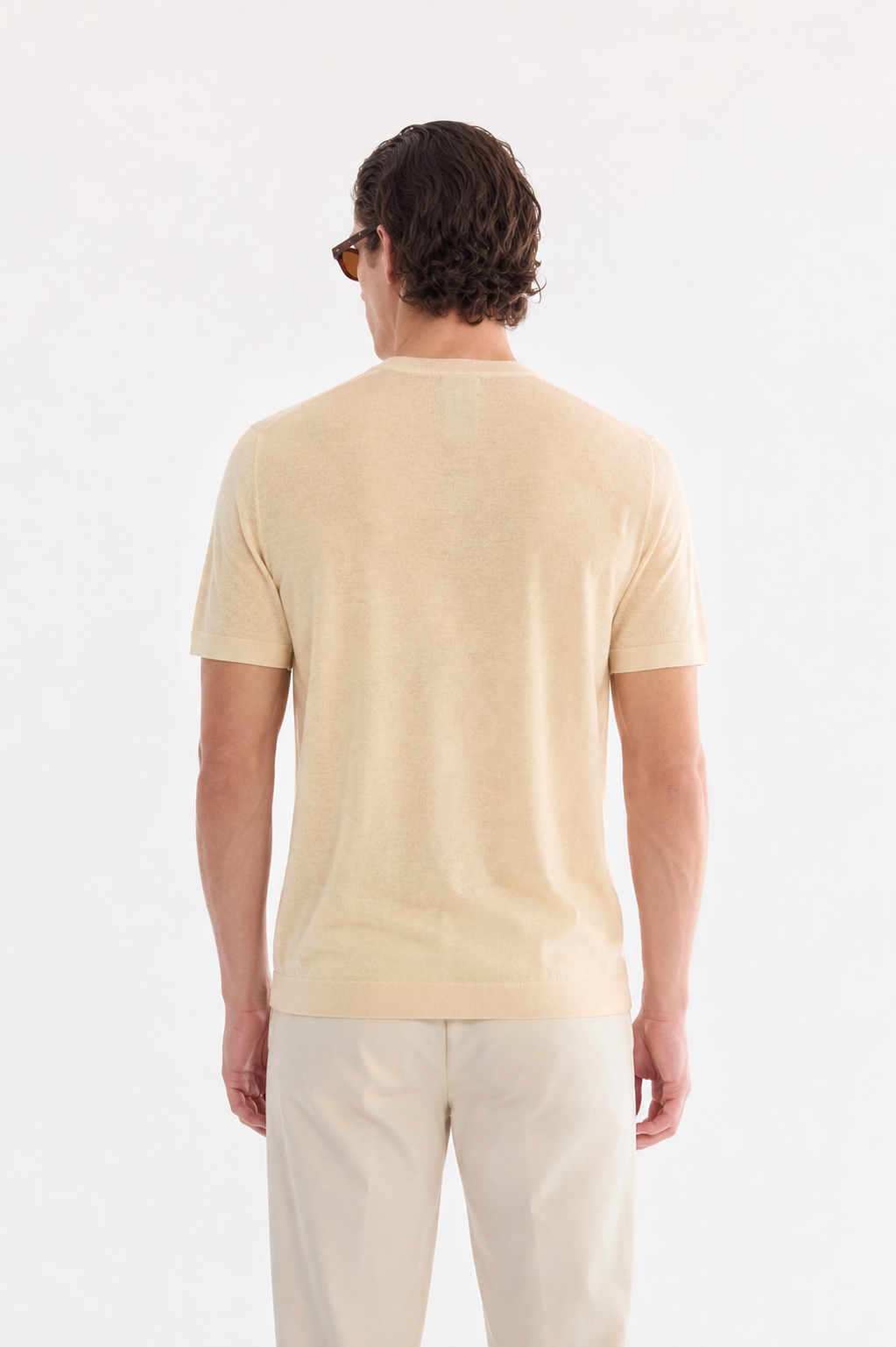 Bej Bisiklet Yaka Triko T-Shirt 