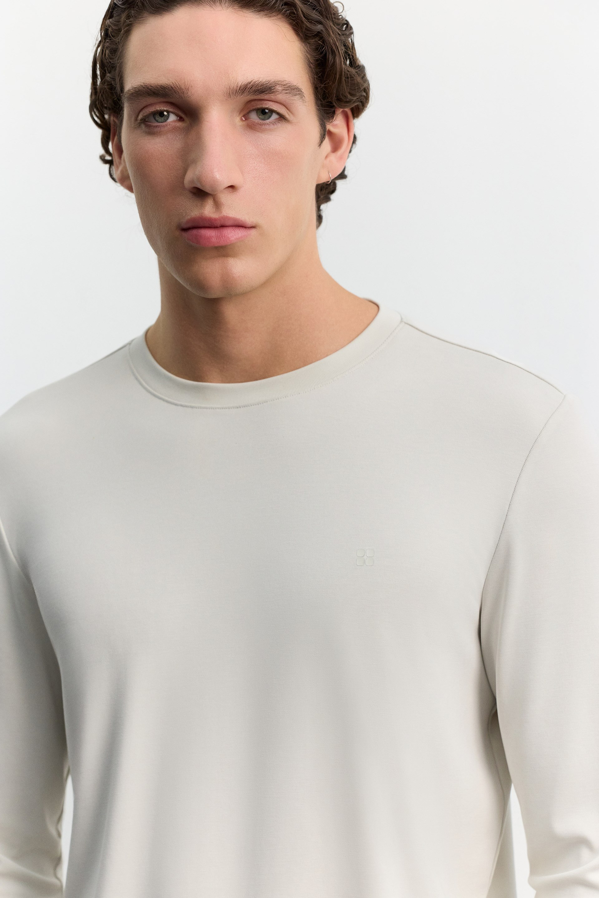 Bej Bisiklet Yaka Uzun Kol Basic Modal T-Shirt