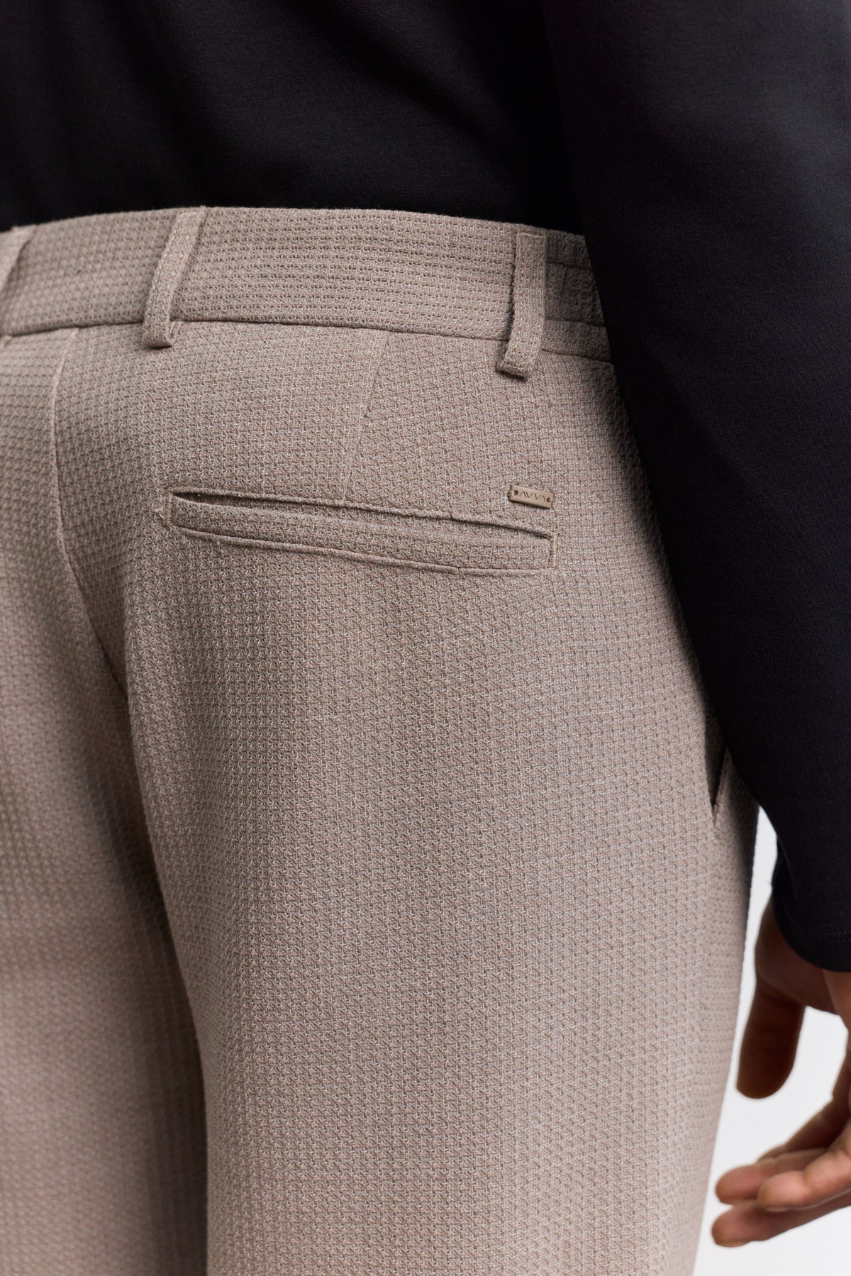 Bej Armür Desenli Yanı Lastikli Relaxed  Fit Pantolon