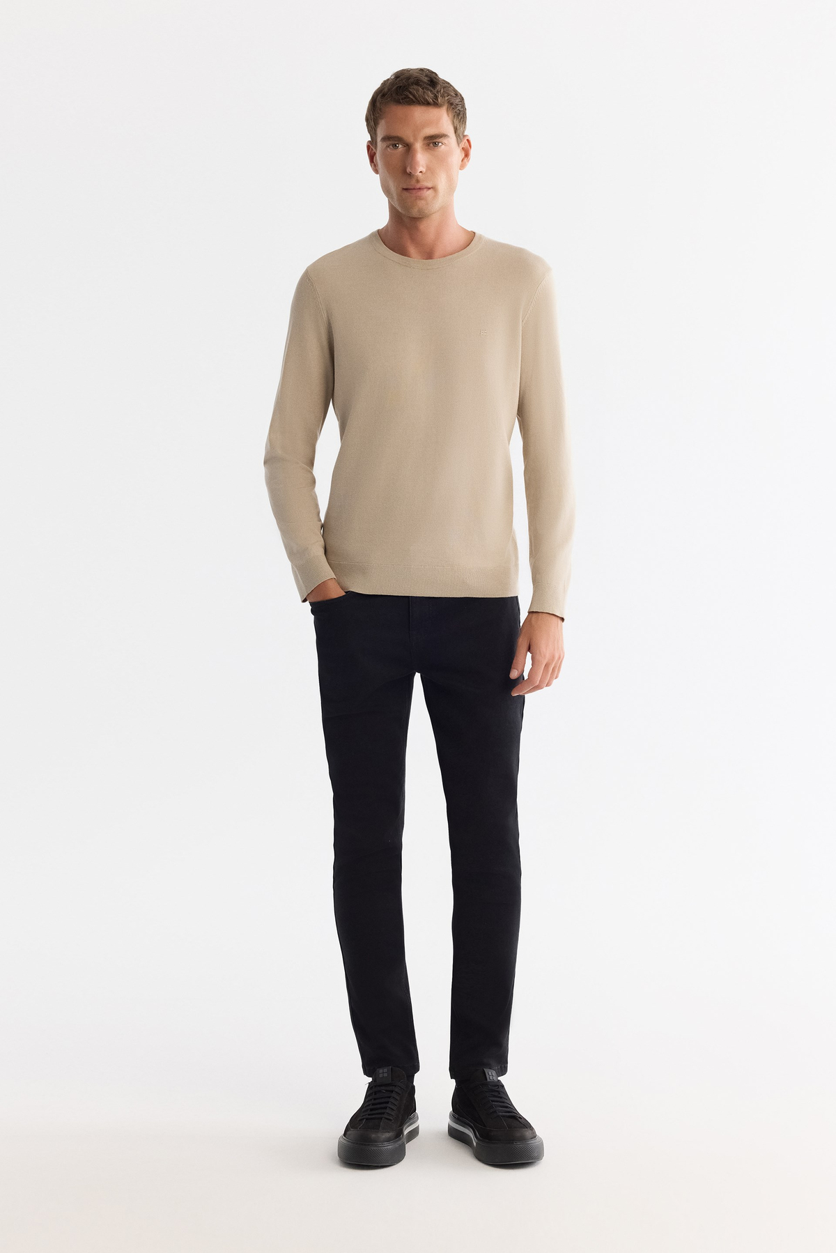 Beige Crew Neck Jumper