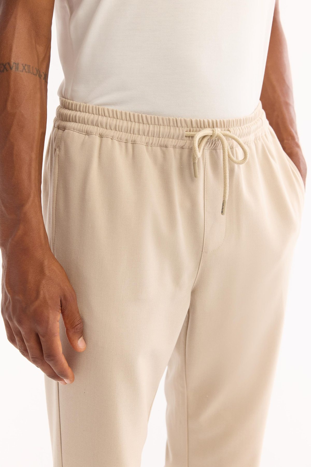 Bej Yandan Cepli Beli Lastikli Bağcıklı Duble Paça Jogger Pantolon
