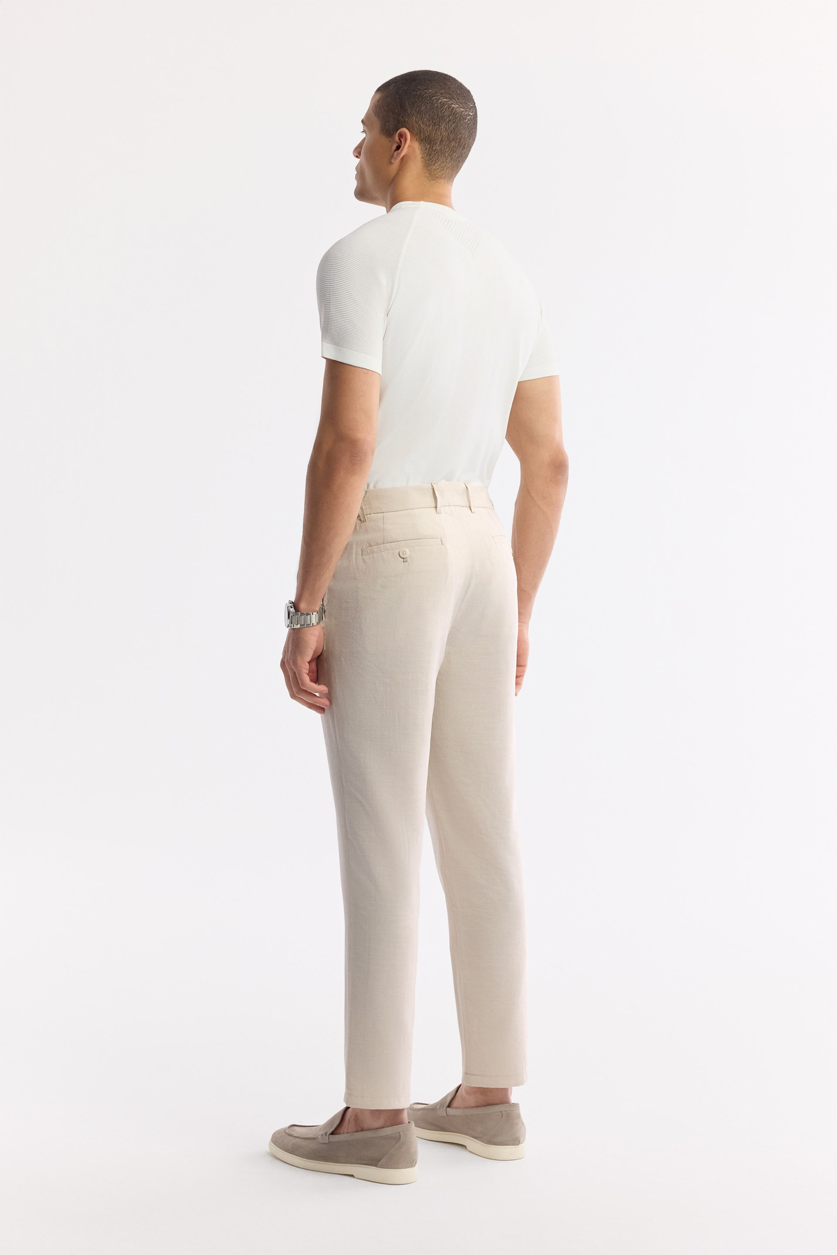 Beige Soft Touch Elastic Waist Pants with Side Pockets