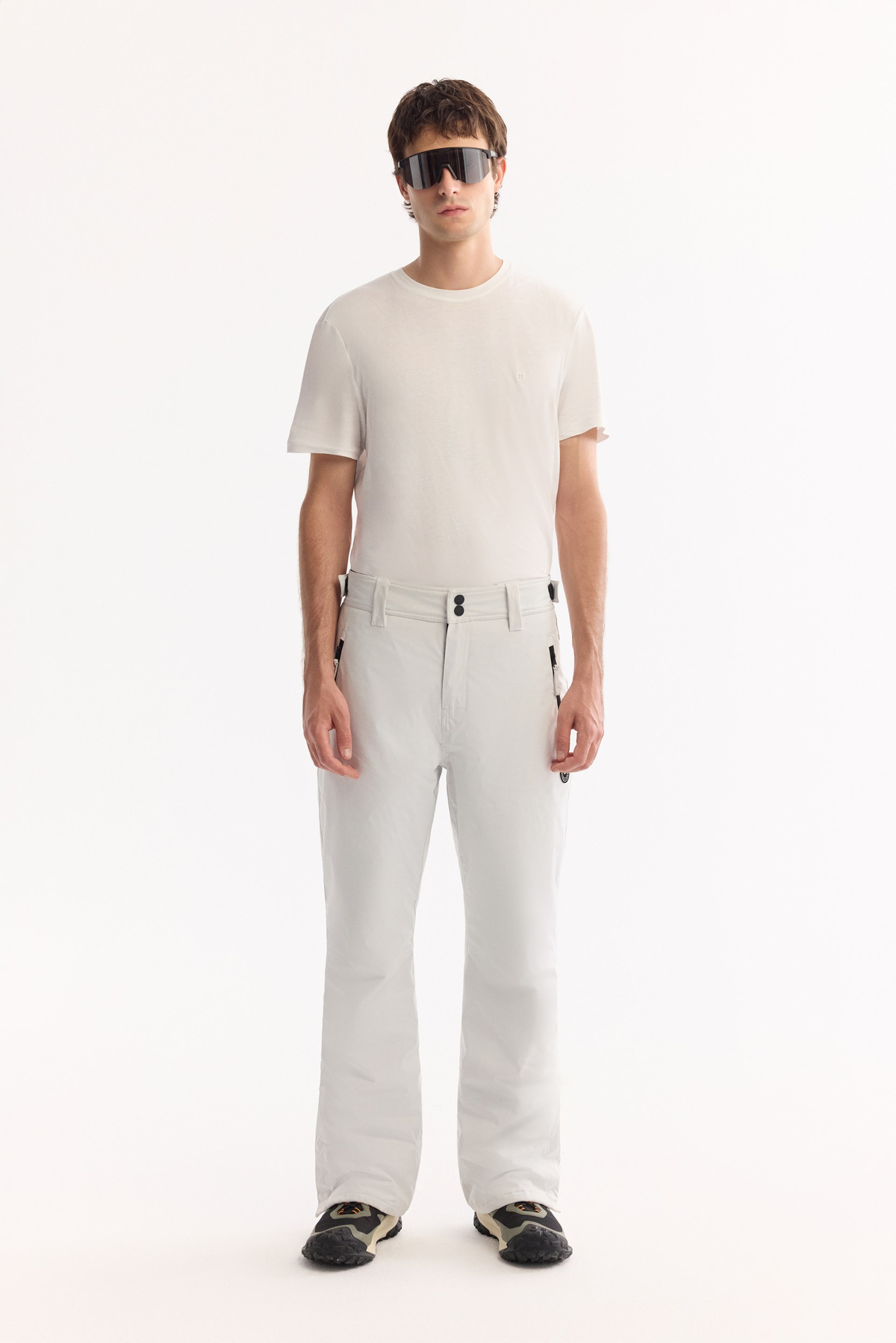 White Snap Waist Water-Repellent Windproof Ski Pants
