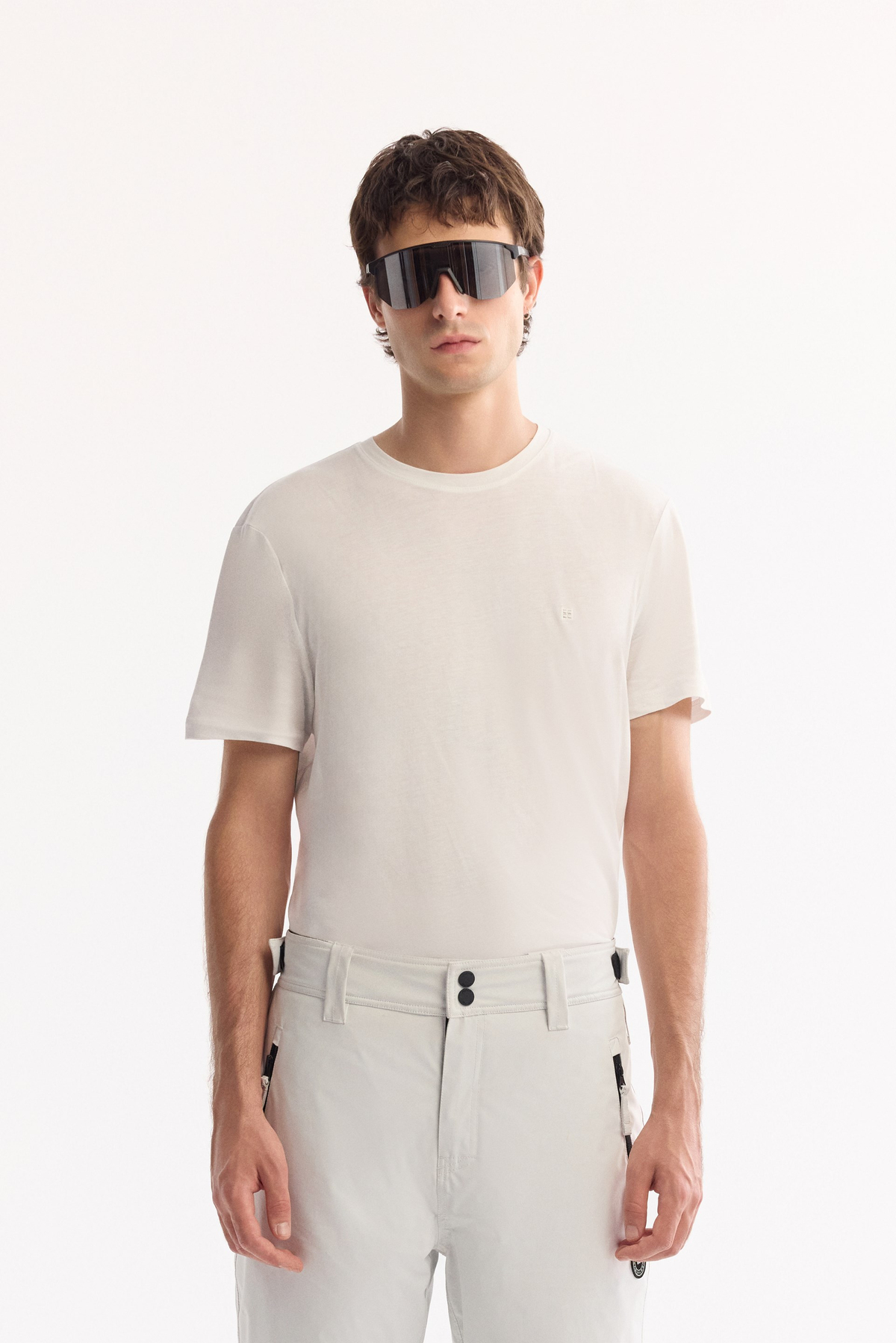 White Snap Waist Water-Repellent Windproof Ski Pants