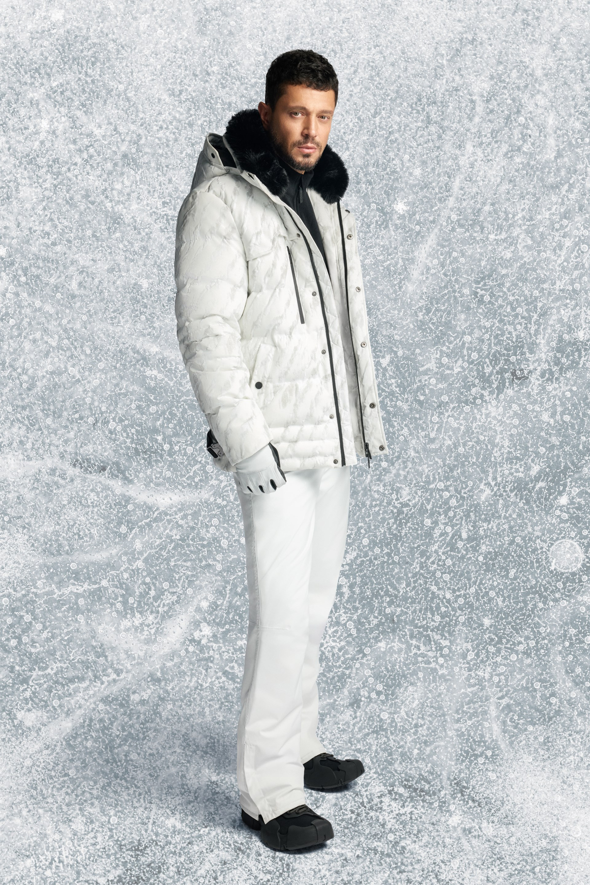 White Snap Waist Water-Repellent Windproof Ski Pants