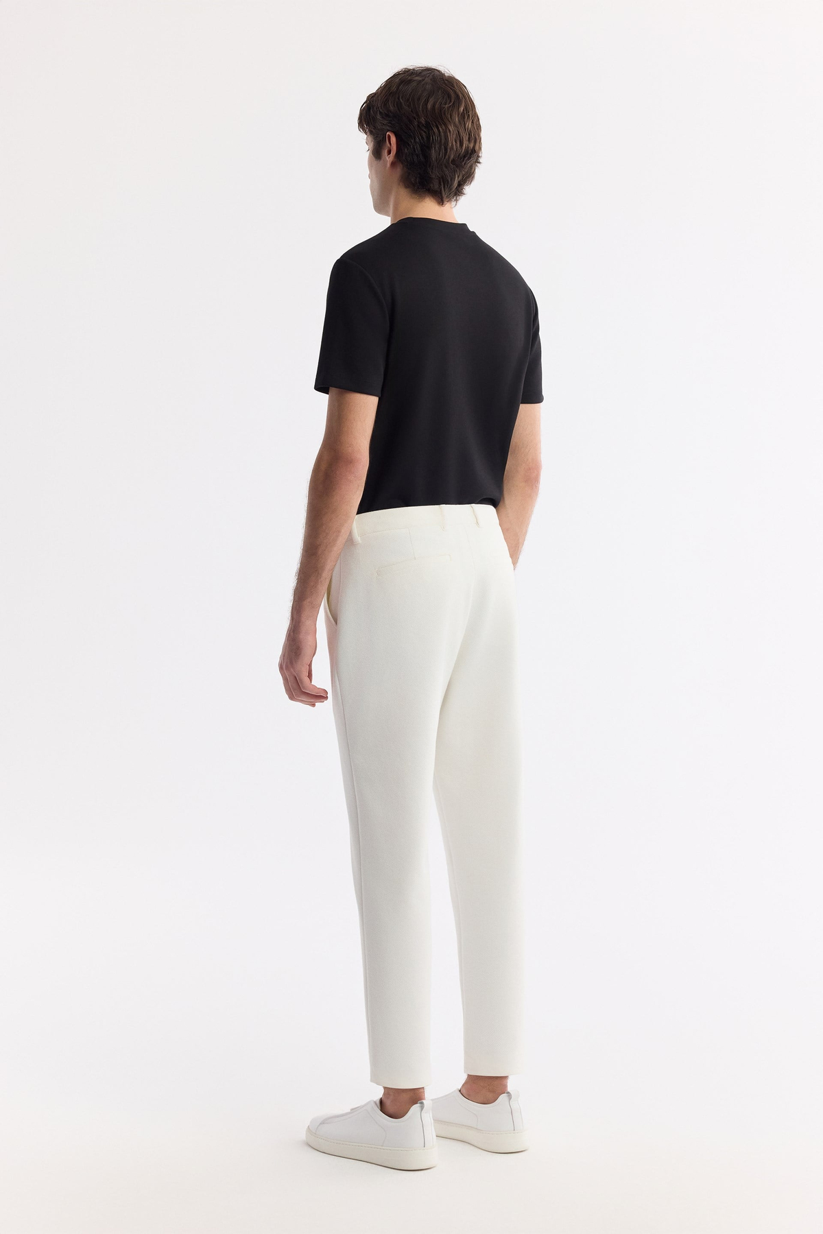 Beyaz Beli Lastikli Bi-Stretch Chino Pantolon