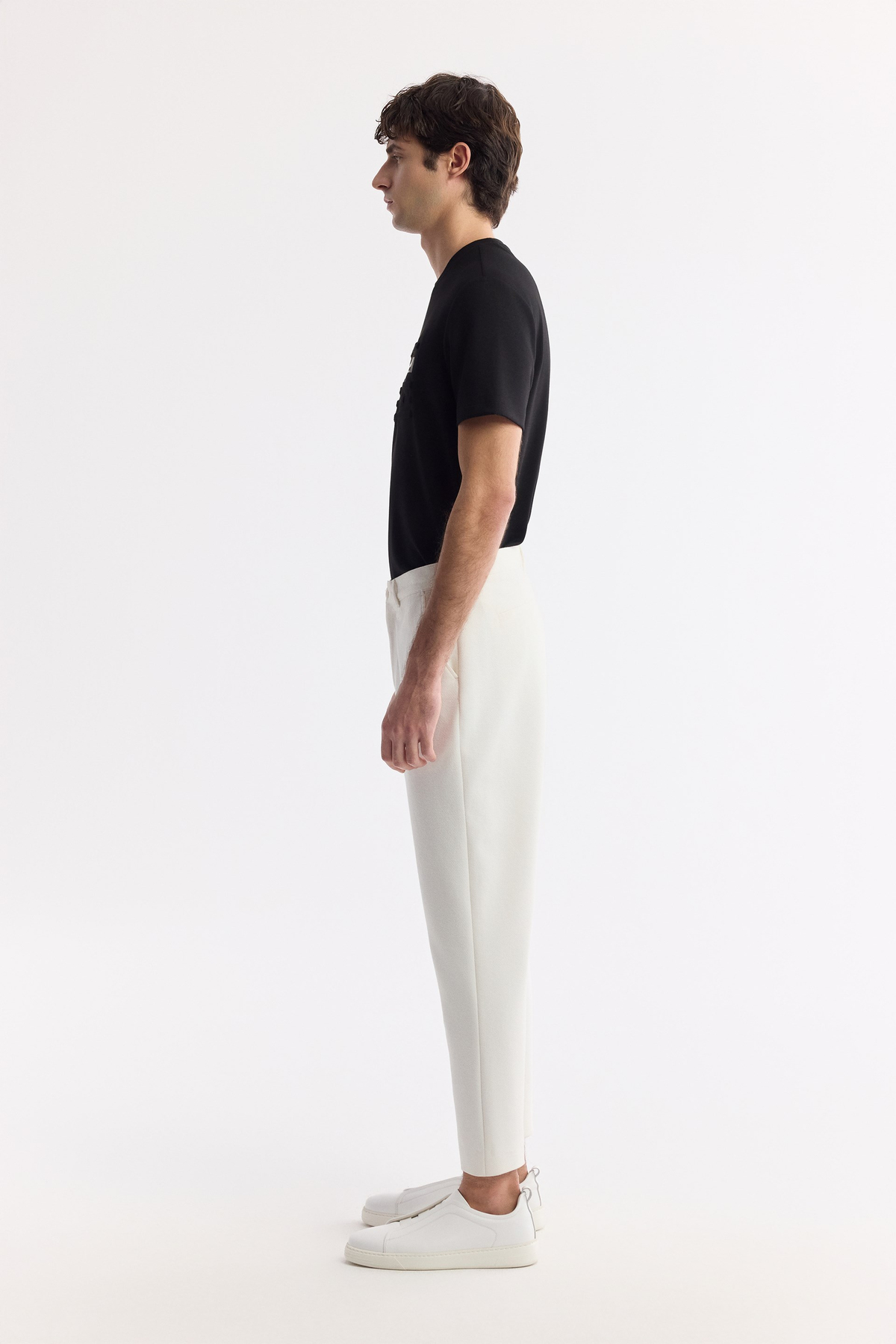 Beyaz Beli Lastikli Bi-Stretch Chino Pantolon