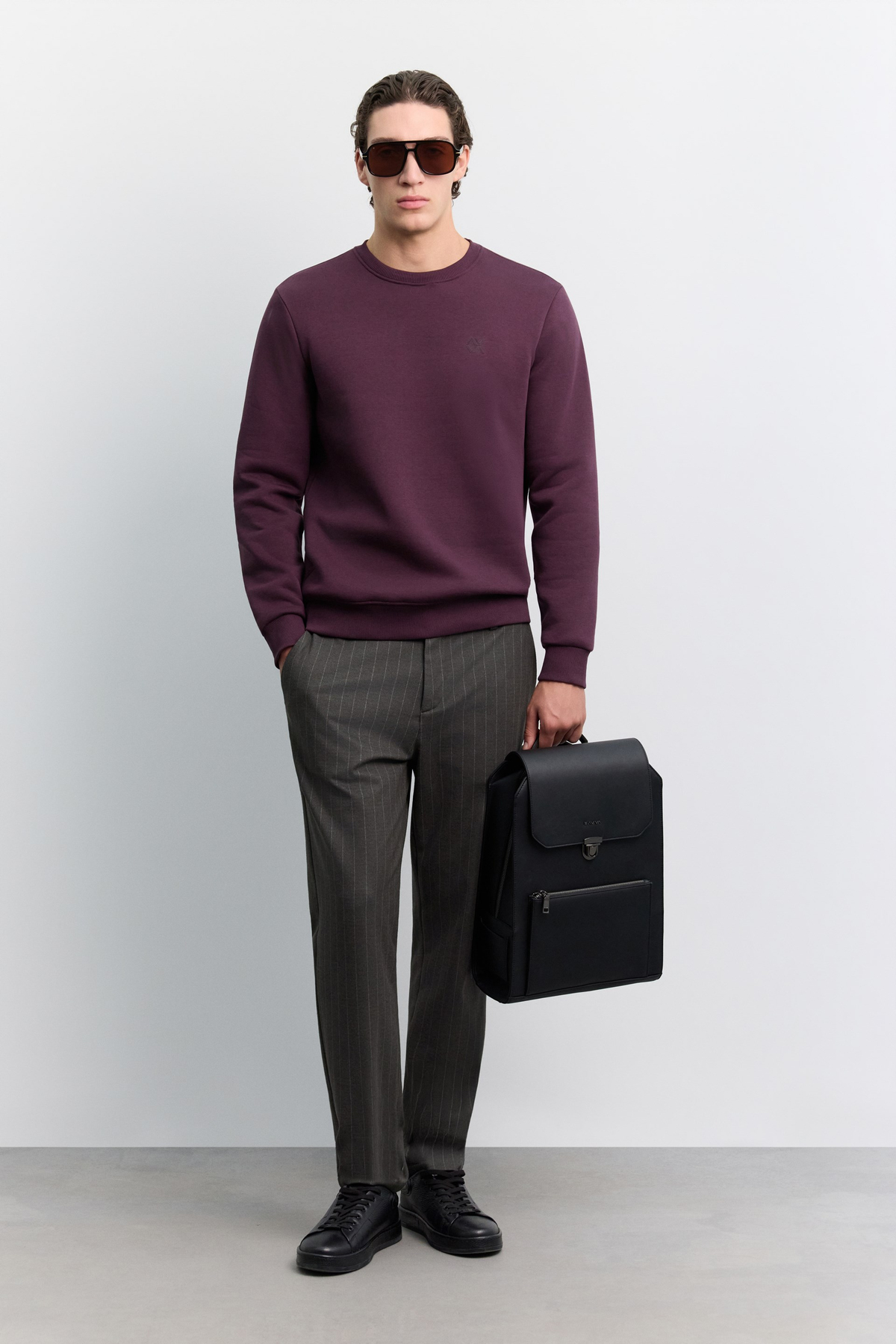 Bordo Bisiklet Yaka 3 İplik Şardonlu -4 Dereceye Dayanıklı Sweatshirt