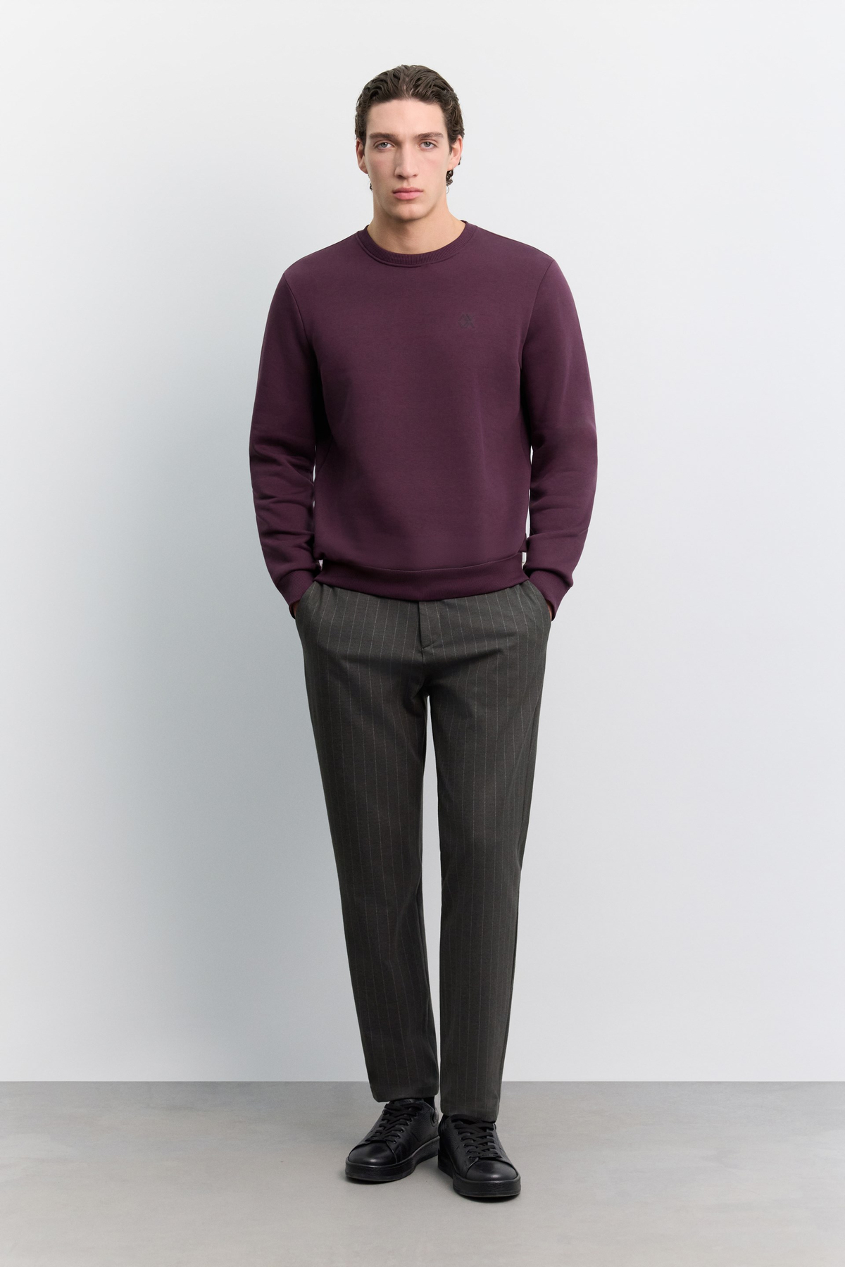 Bordo Bisiklet Yaka 3 İplik Şardonlu -4 Dereceye Dayanıklı Sweatshirt