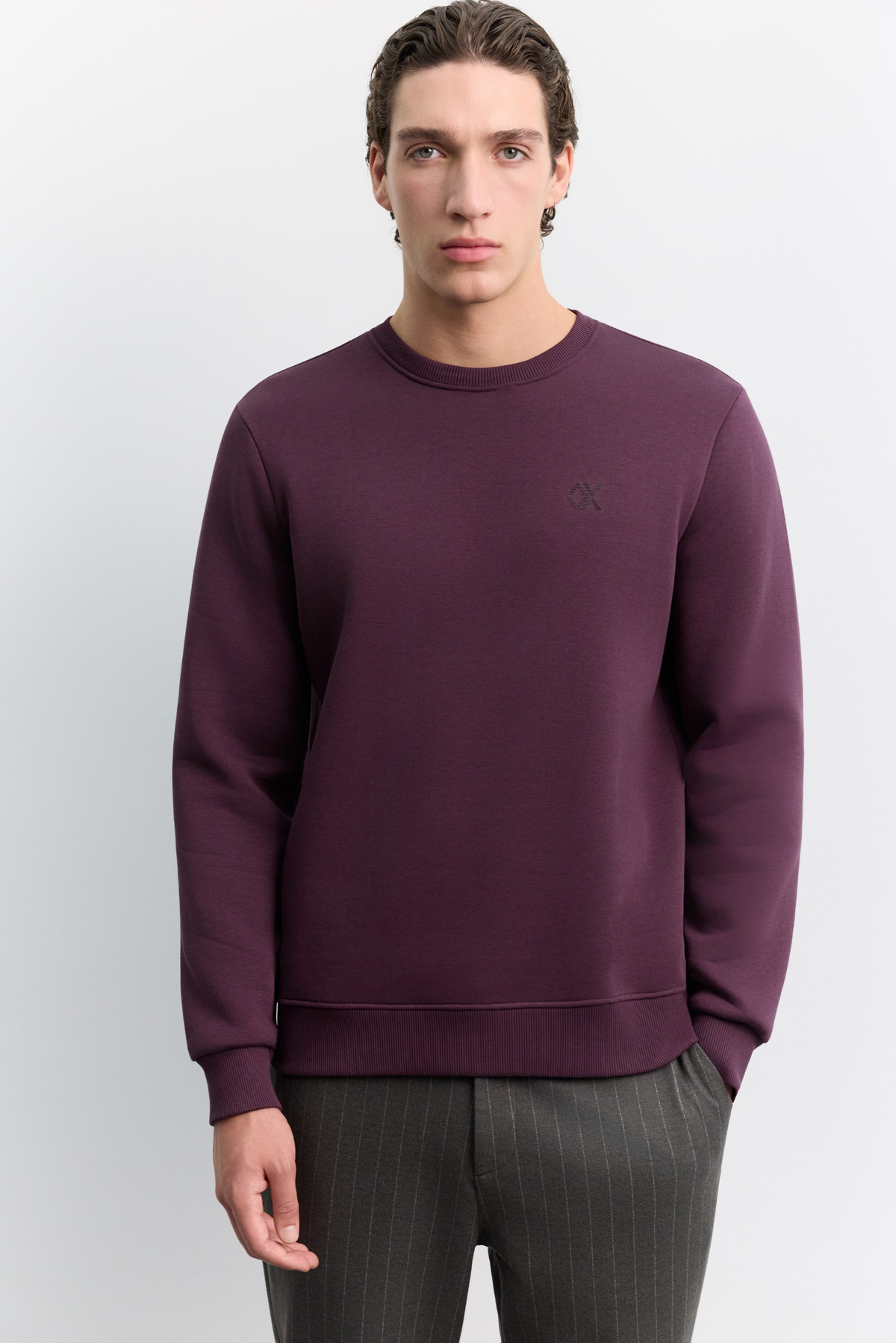 Bordo Bisiklet Yaka 3 İplik Şardonlu -4 Dereceye Dayanıklı Sweatshirt