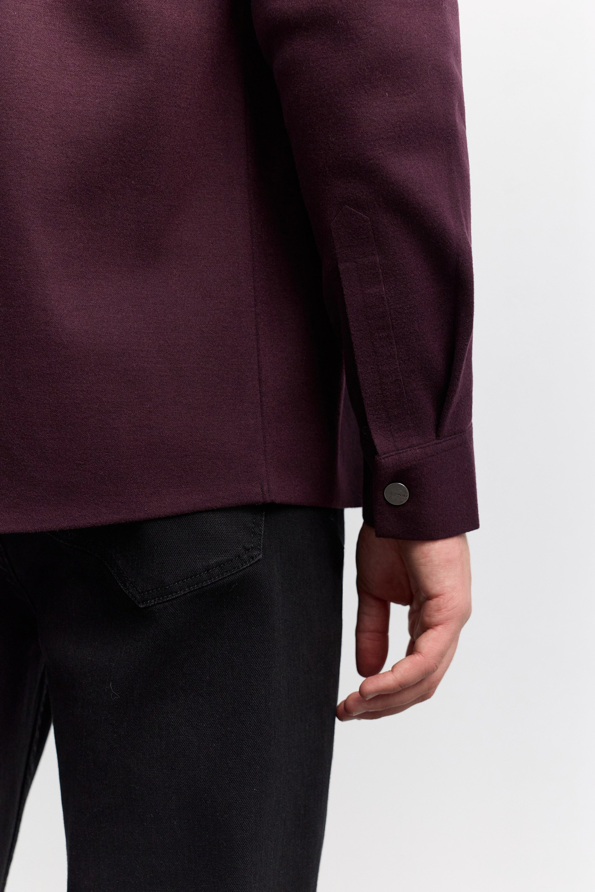 Bordo Klasik Yaka Çıtçıt Kapama Detaylı Örme Comfort Fit Gömlek