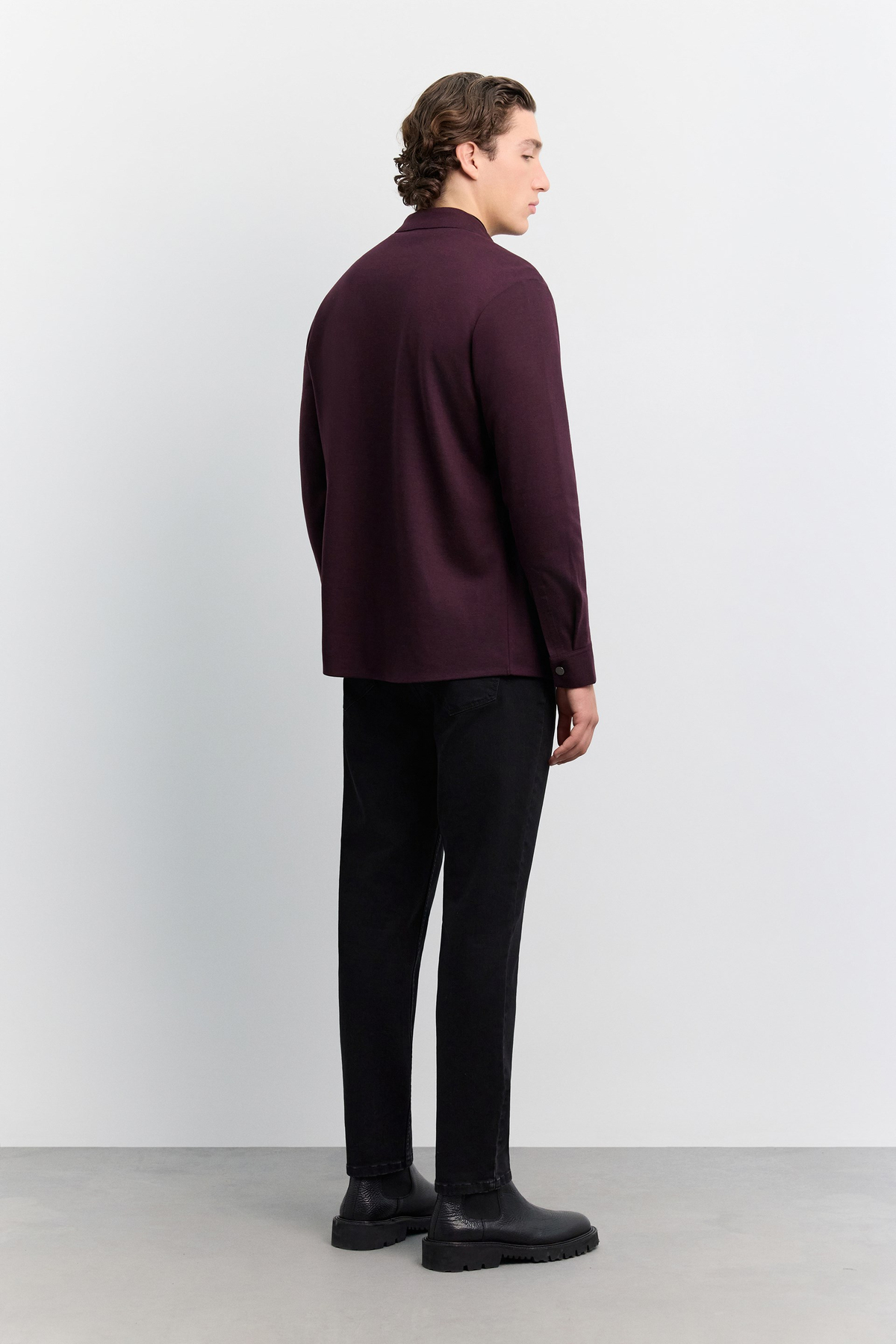 Bordo Klasik Yaka Çıtçıt Kapama Detaylı Örme Comfort Fit Gömlek