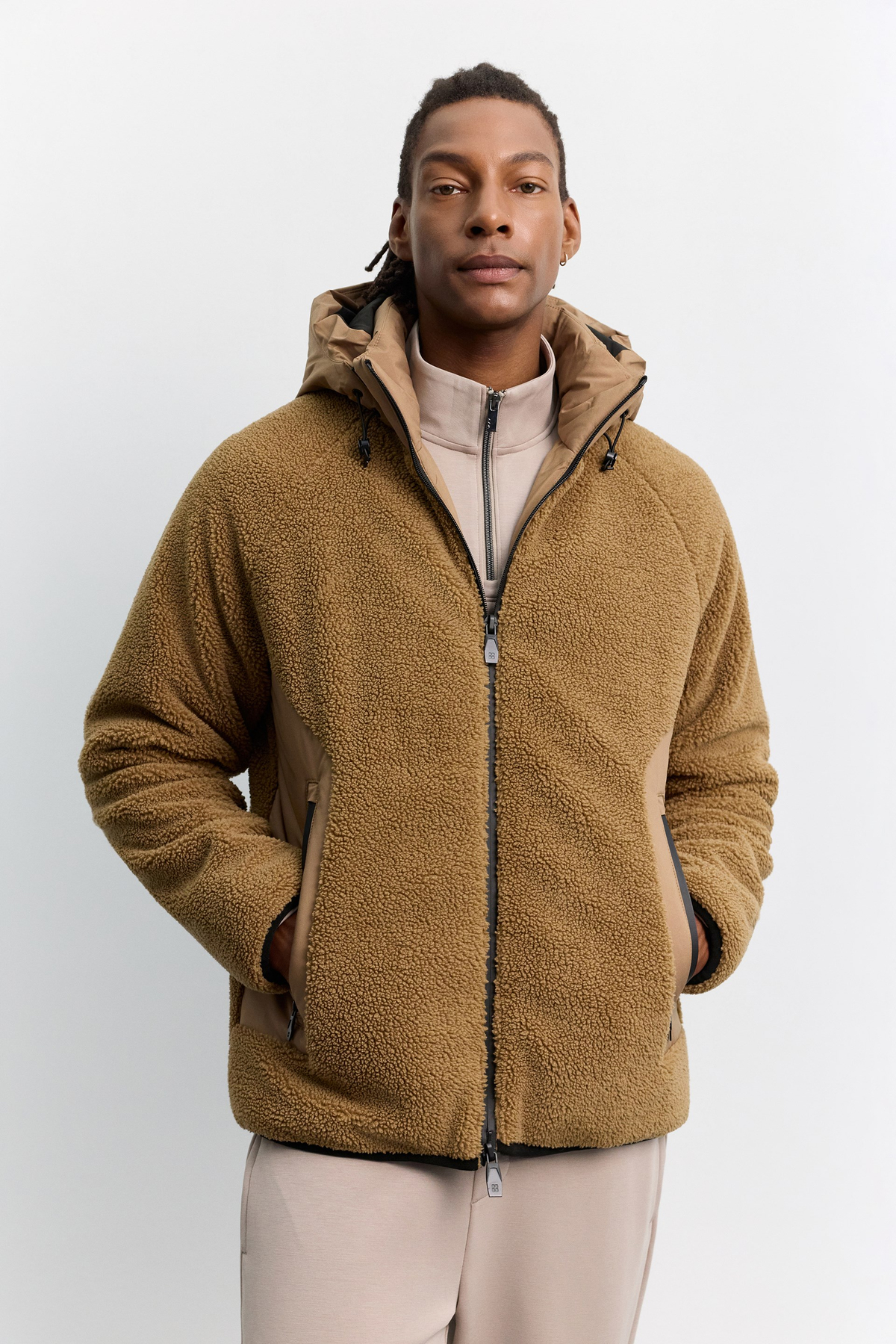 Camel Takma Çıkma Kapüşonlu Yaka Peluş Mont