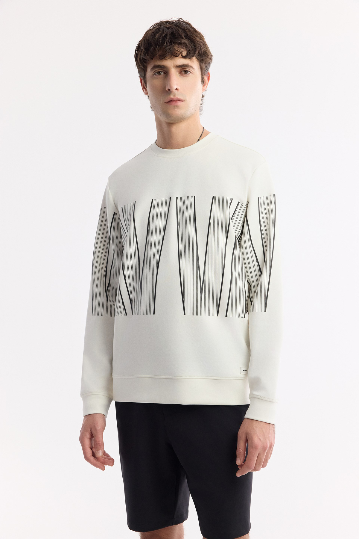 Ecru Crew Neck Printed Bi-Stretch Interlock Sweatshirt