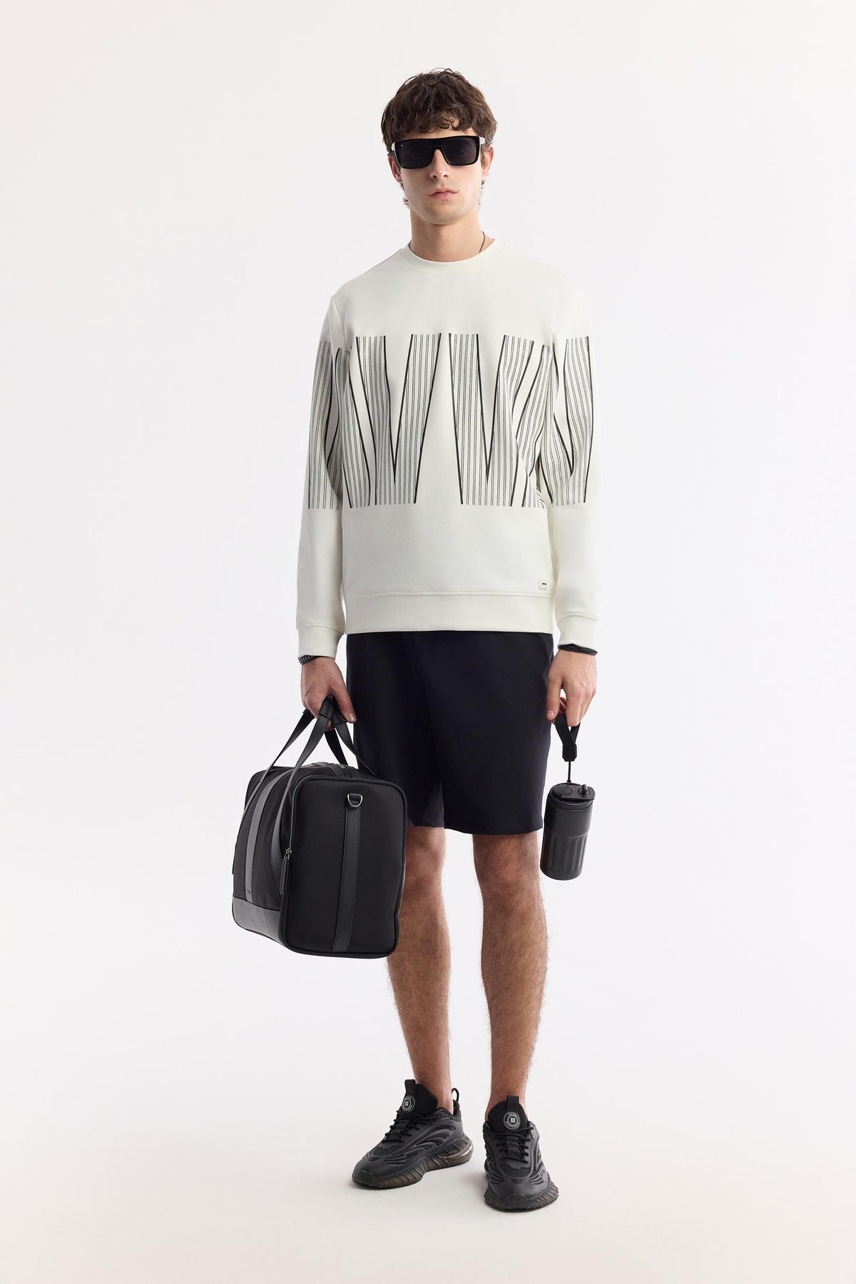 Ecru Crew Neck Printed Bi-Stretch Interlock Sweatshirt