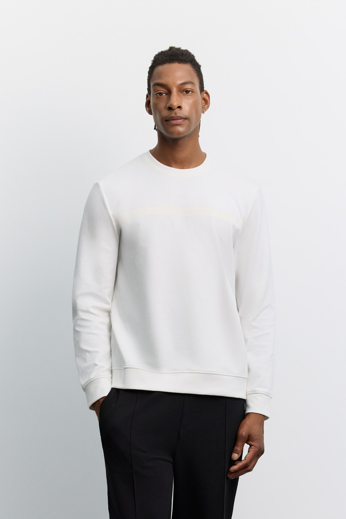 Ekru Bisiklet Yaka Velvet Baskılı İnterlok Sweaatshirt