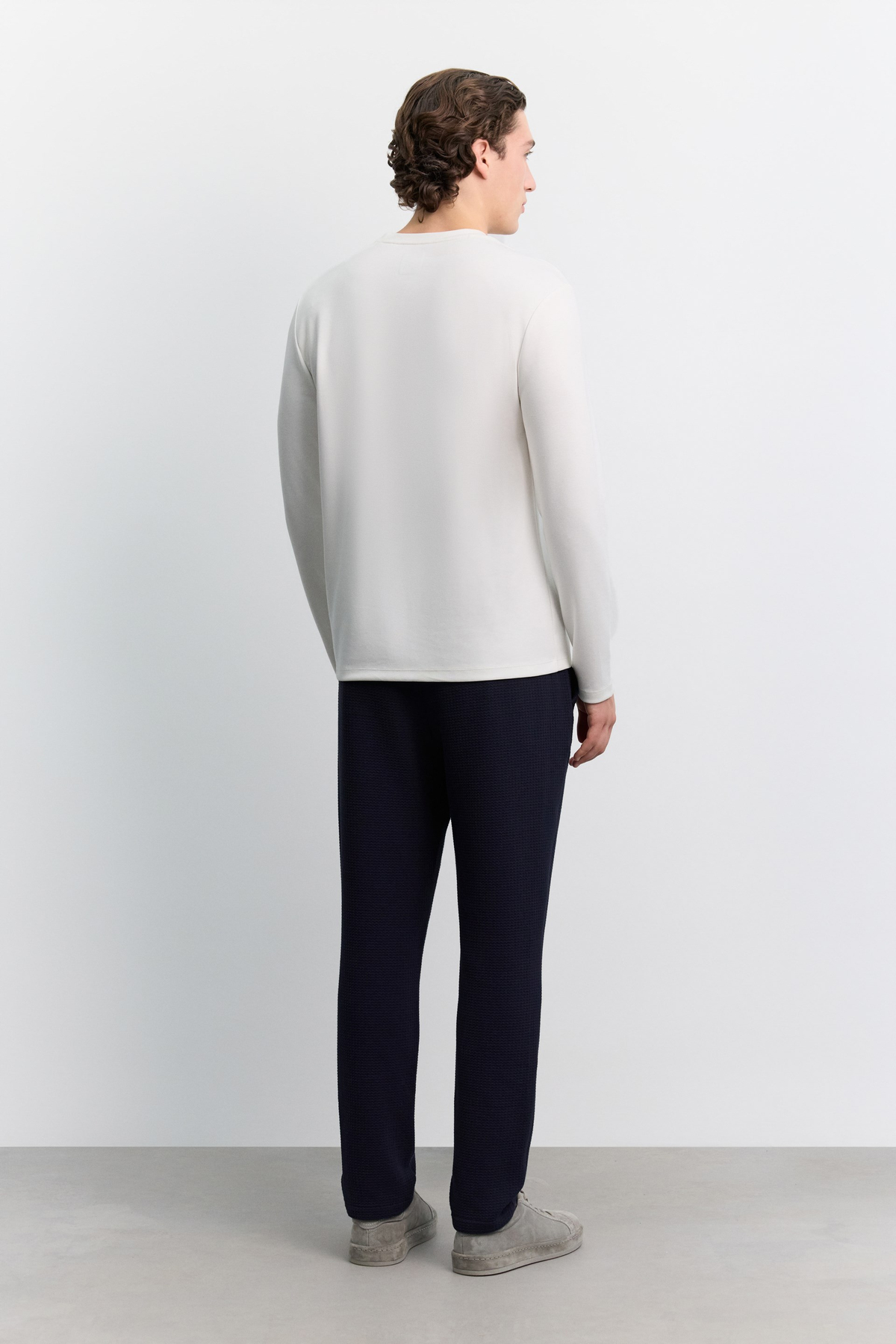 Ekru Bisiklet Yaka Viskon Karışımlı Bi-Stretch Basic Sweatshirt