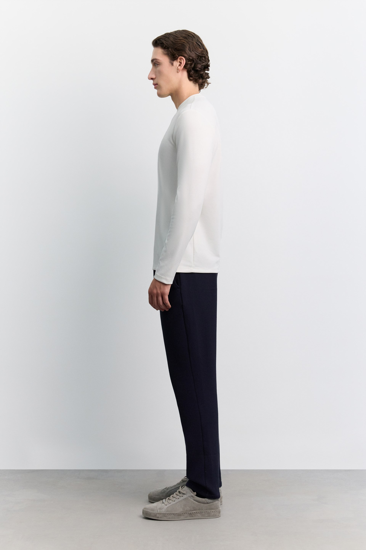 Ekru Bisiklet Yaka Viskon Karışımlı Bi-Stretch Basic Sweatshirt
