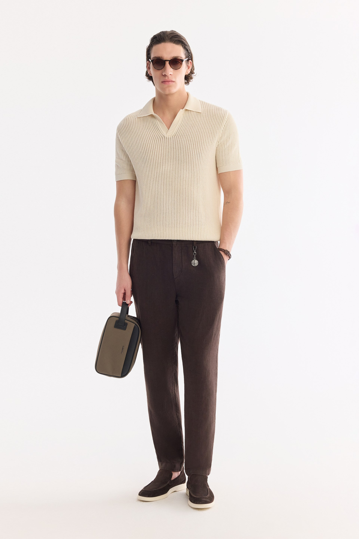 Ecru Polo Collar Buttonless Soft Touch Knitwear T-Shirt