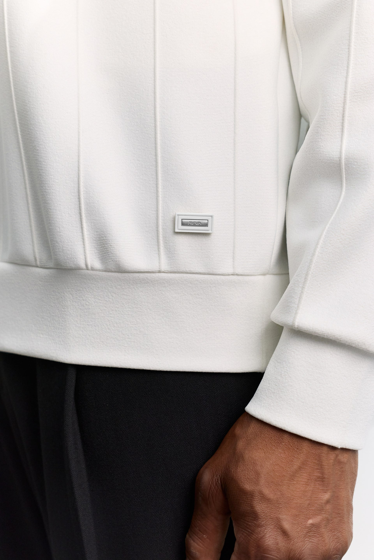 Ekru Polo Yaka Fermuarlı Jakarlı Sweatshirt
