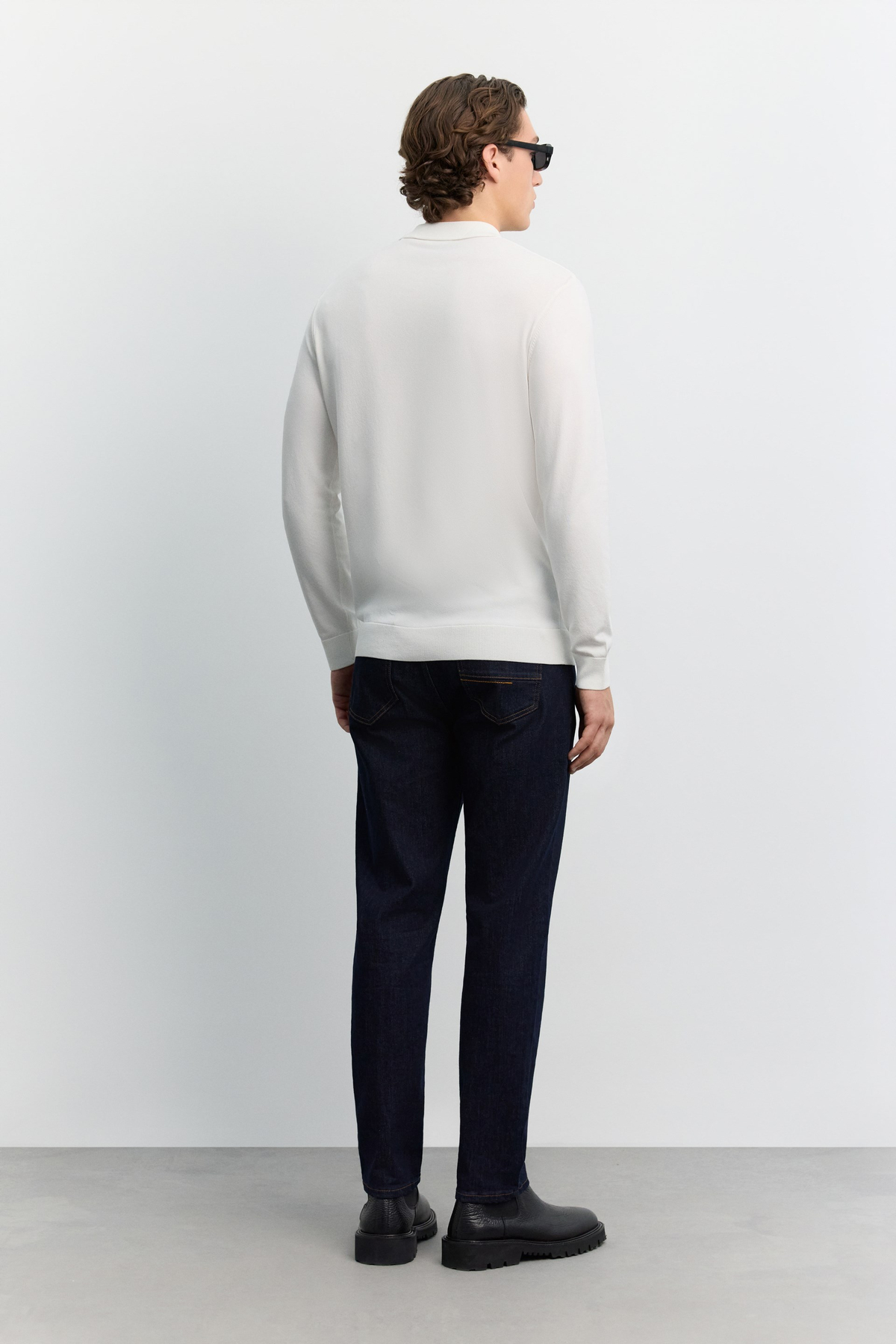 Ekru Polo Yaka Fermuarlı Rayon Tüylenmeyen Basic Triko Kazak