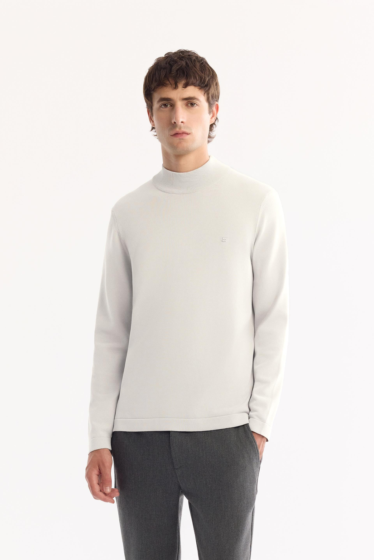 Ekru Yarım Balıkçi Yaka Basic Düz Rayon Kazak