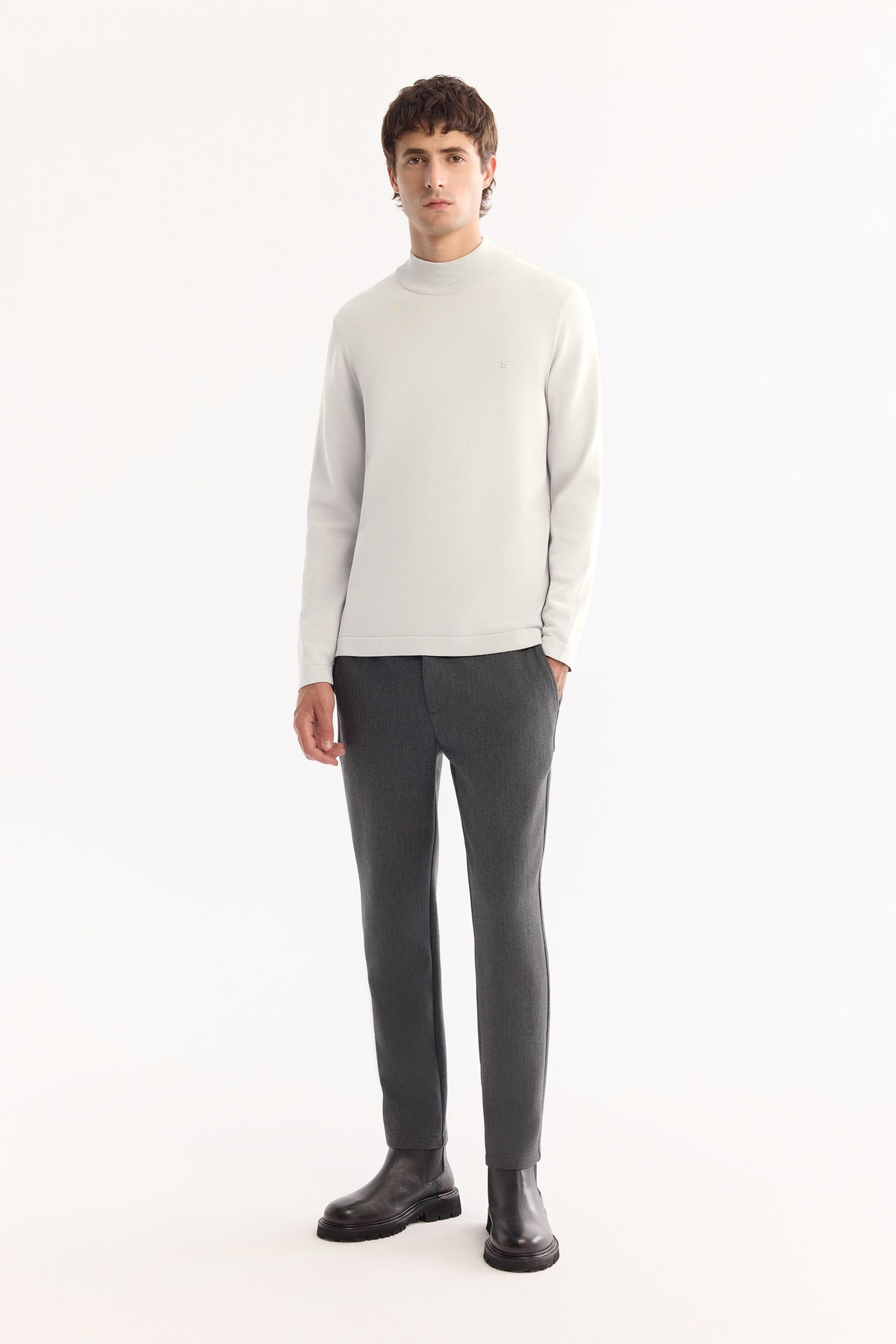 Ekru Yarım Balıkçi Yaka Basic Düz Rayon Kazak
