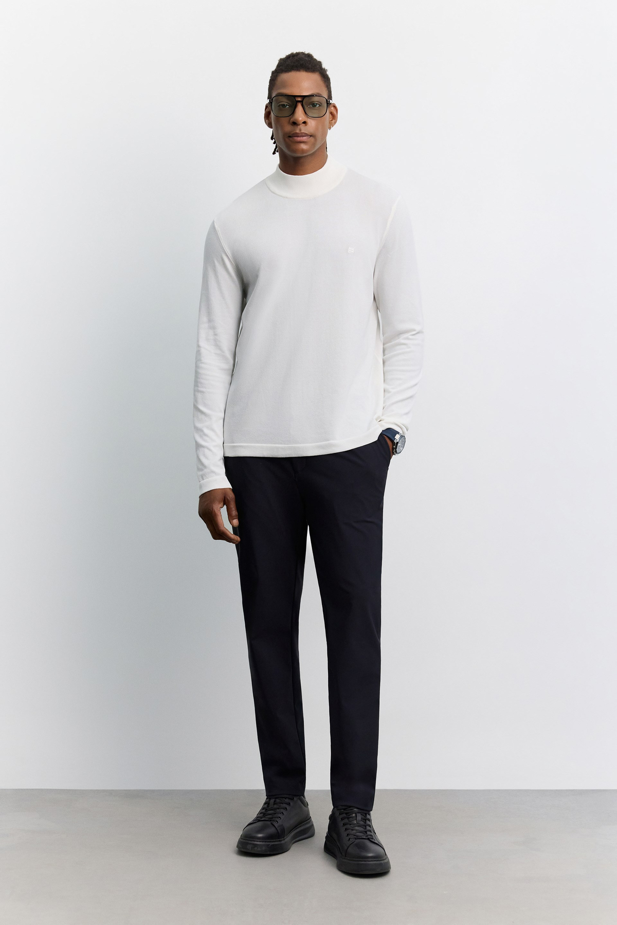 Ecru Half Turtleneck Rayon Basic Knit Sweater