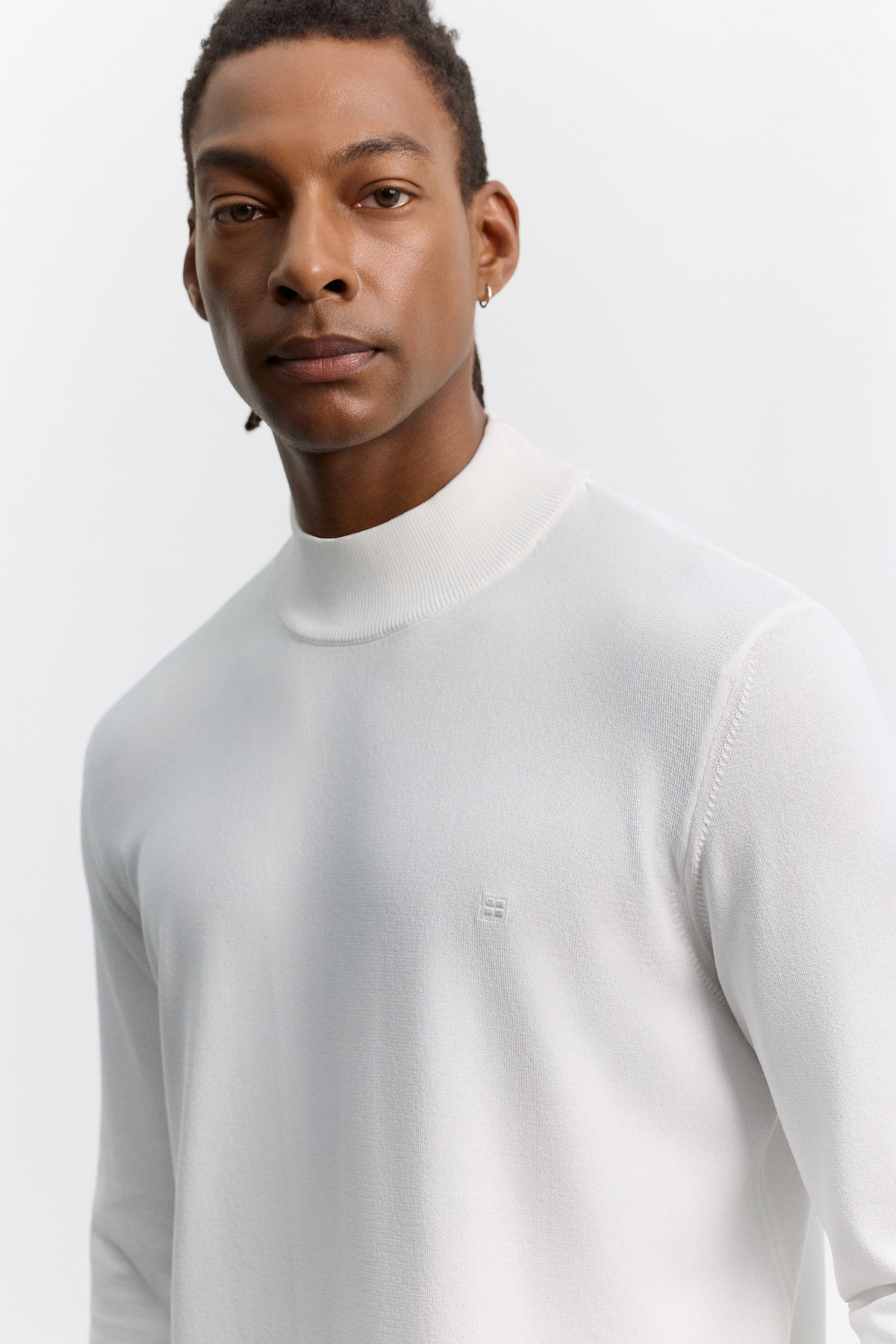 Ecru Half Turtleneck Rayon Basic Knit Sweater
