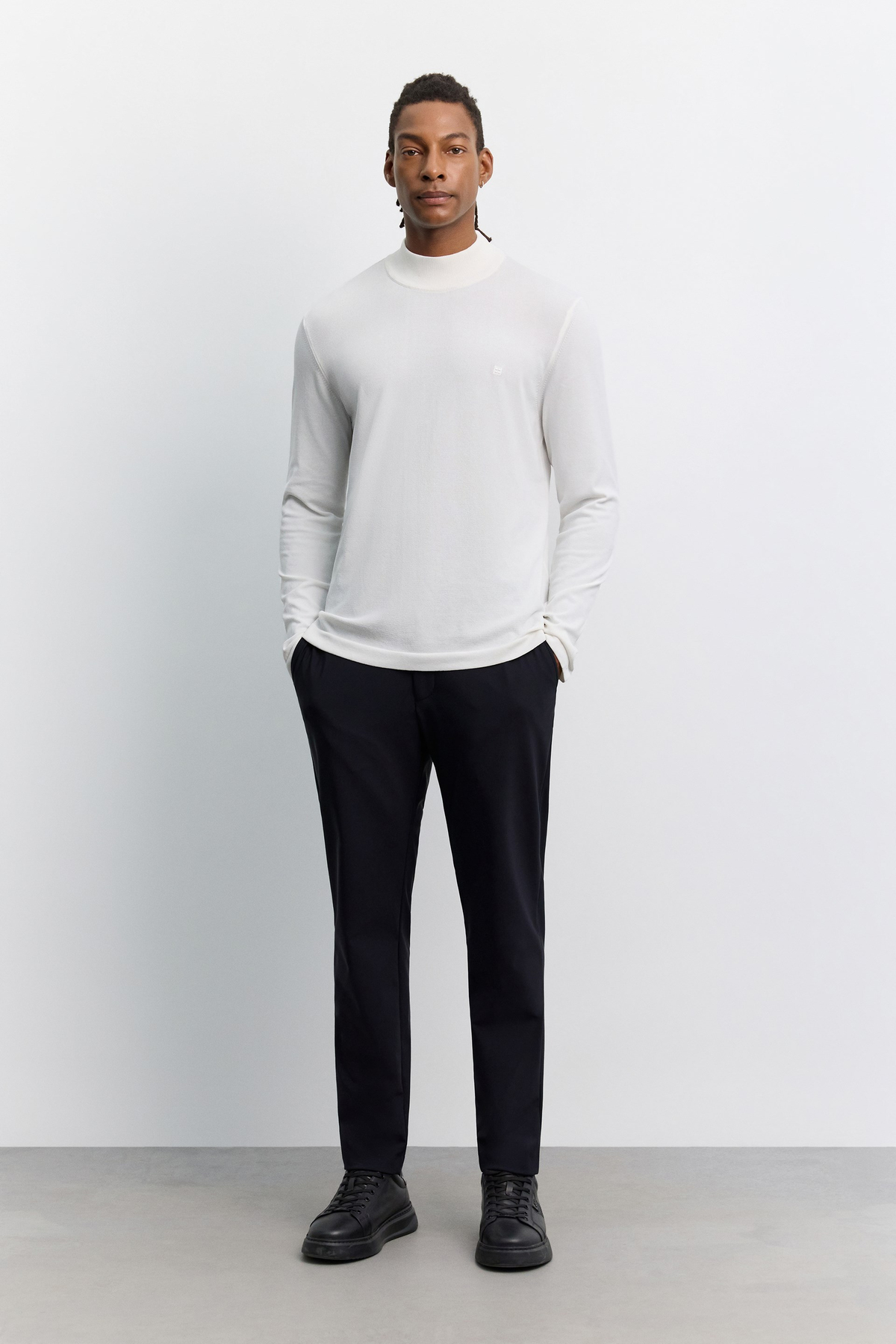 Ecru Half Turtleneck Rayon Basic Knit Sweater