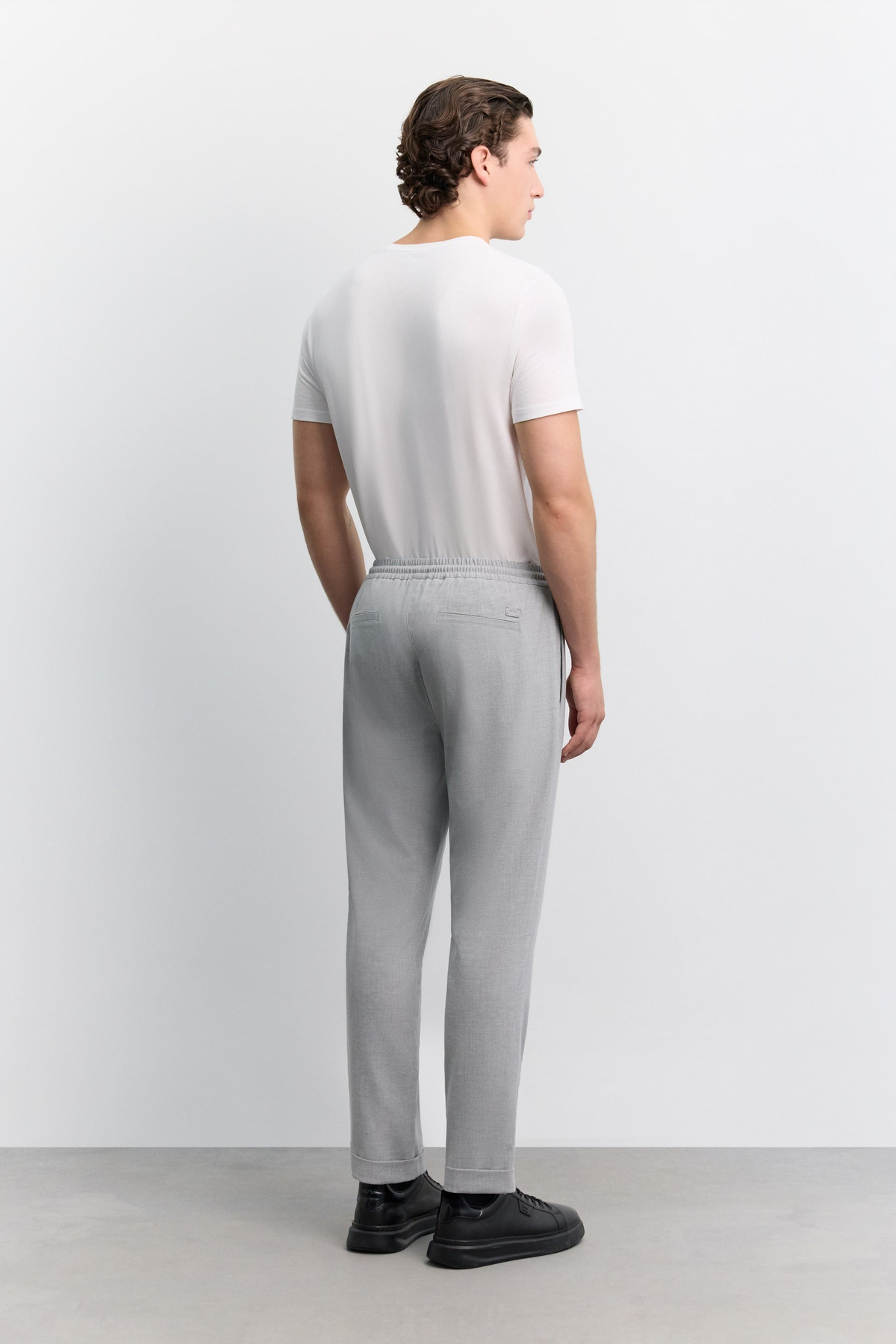 Gri Beli Lastikli Bağcıklı Duble Paça Jogger Pantolon