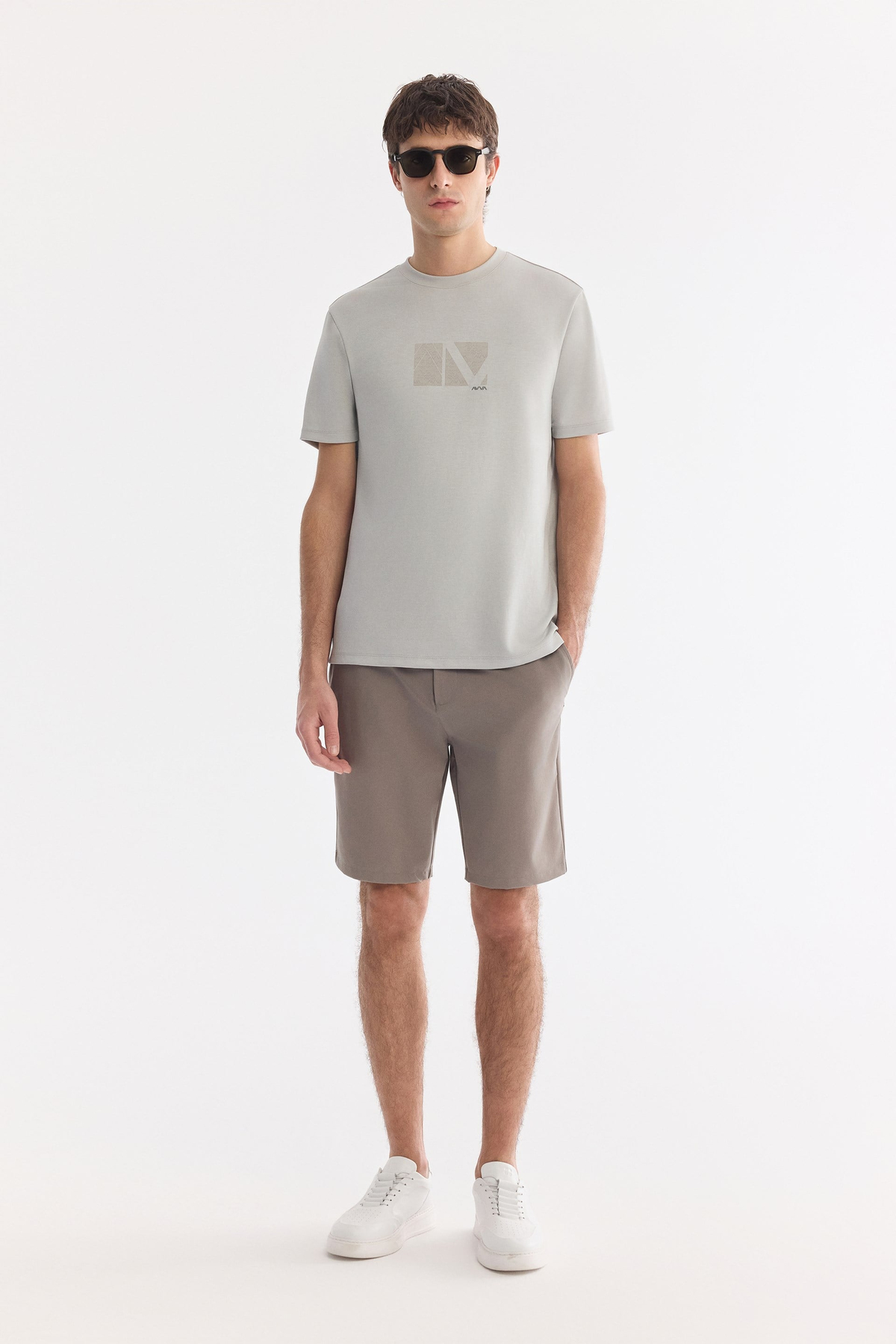 Gri Bisiklet Yaka Filexi  Baskılı İnterlok T-Shirt
