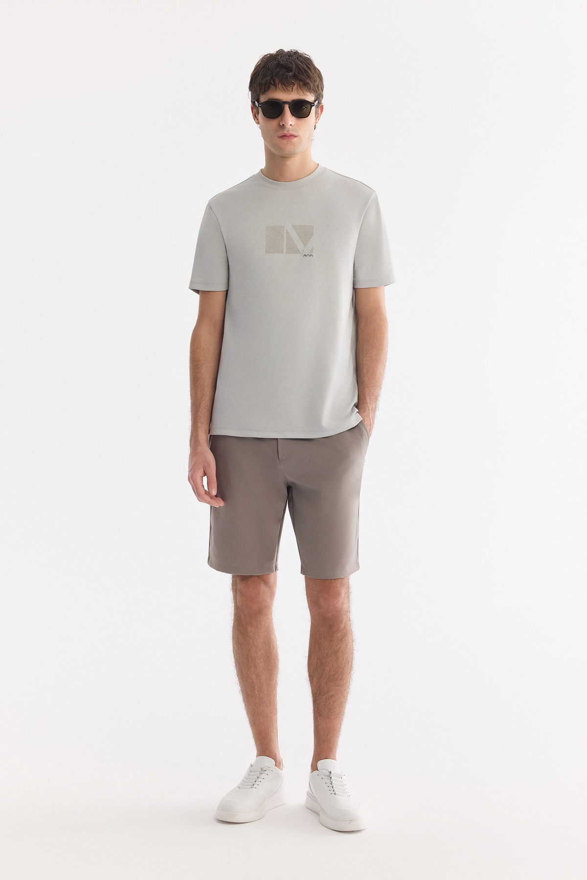 Gri Bisiklet Yaka Filexi  Baskılı İnterlok T-Shirt